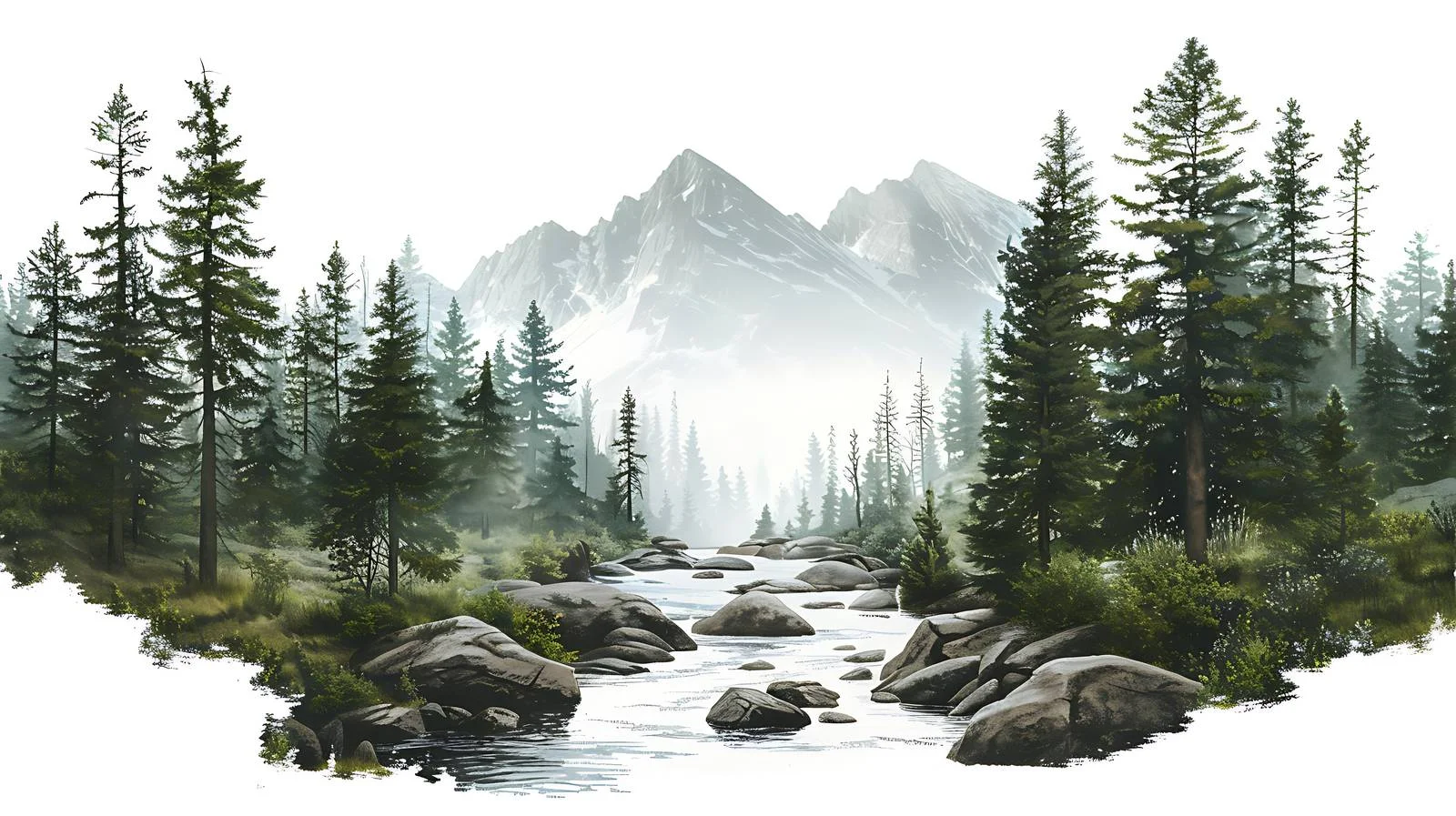Serene River Flowing Through Mountain Forest — free download from Dotvec