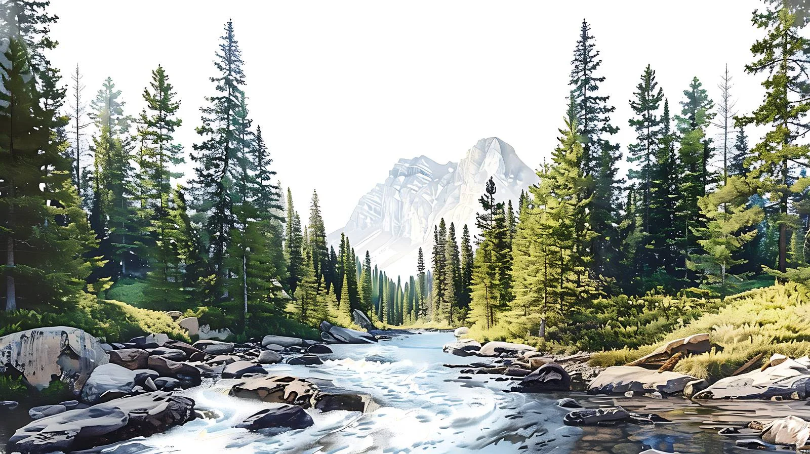 Serene River Flowing Through Mountain Forest — free download from Dotvec