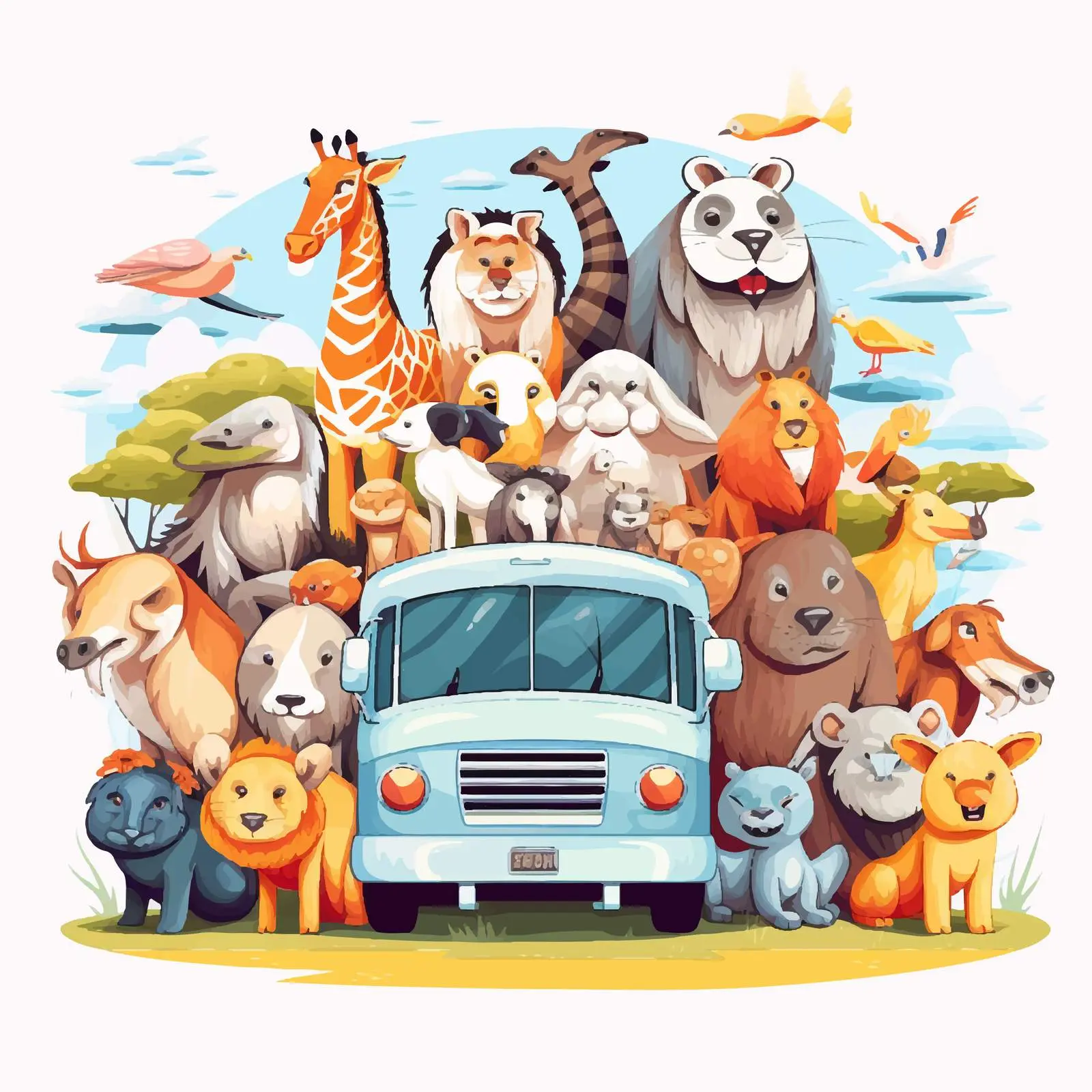 Animal-filled Roadtrip Illustration Vector — free download from Dotvec