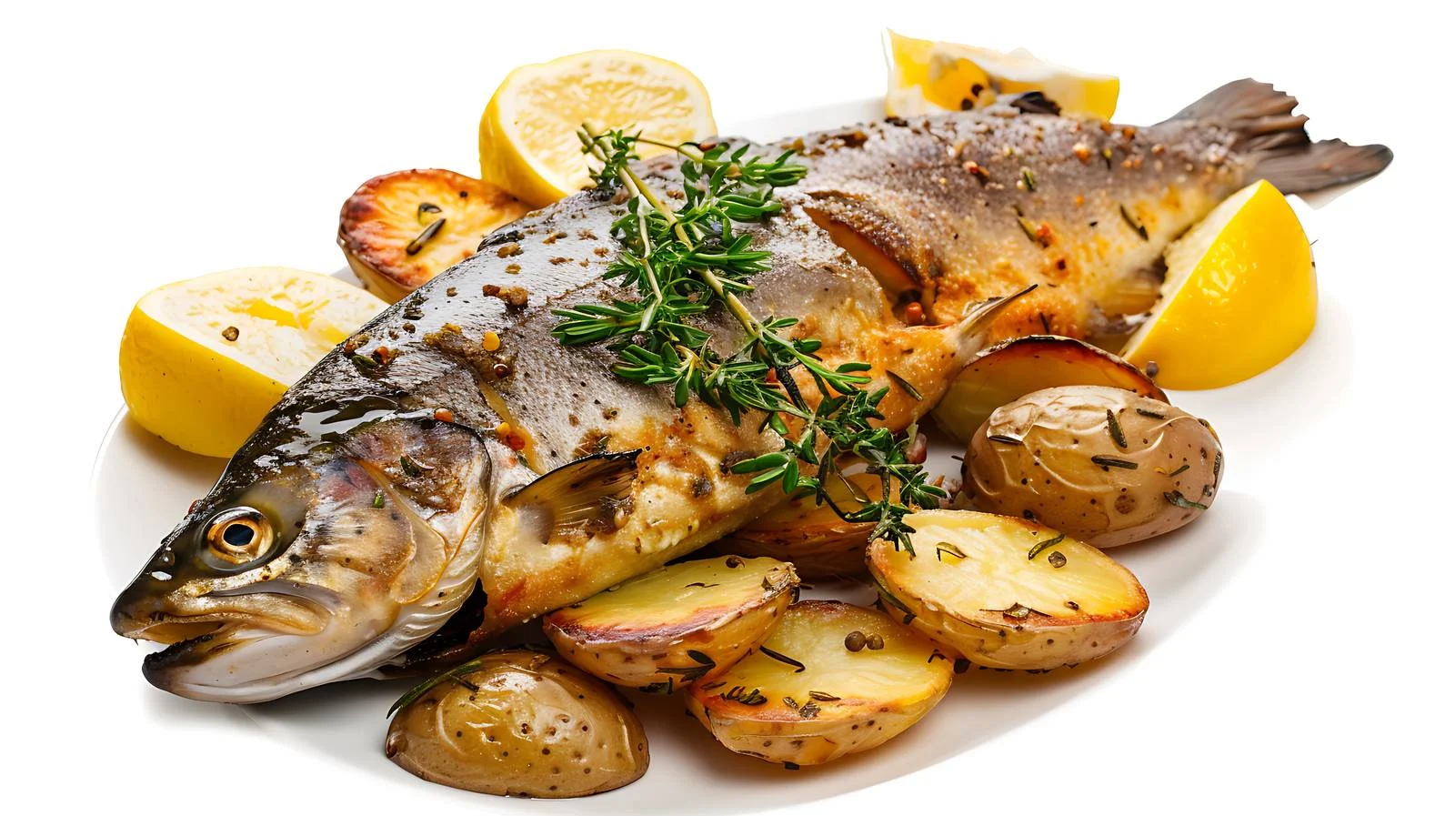 Succulent Roasted Trout with Herbed Potatoes — free download from Dotvec