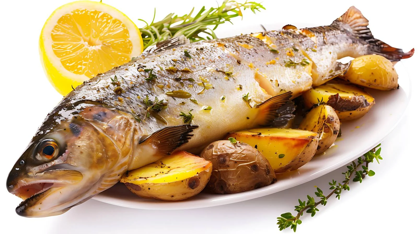 Gourmet Roasted Trout with Thyme Potatoes — free download from Dotvec