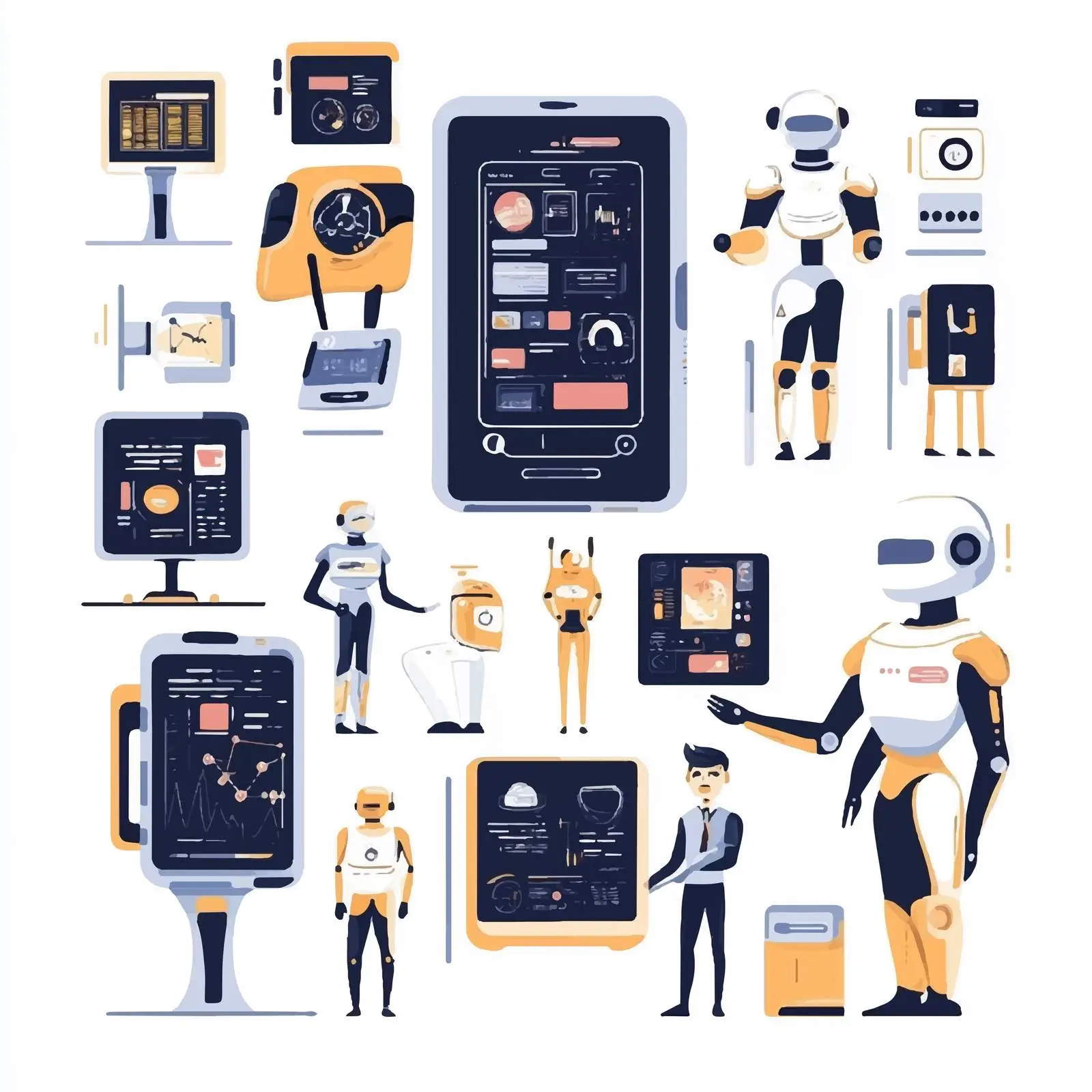 Futuristic Cute Robots with Screen Faces – free smart robot image from Dotvec