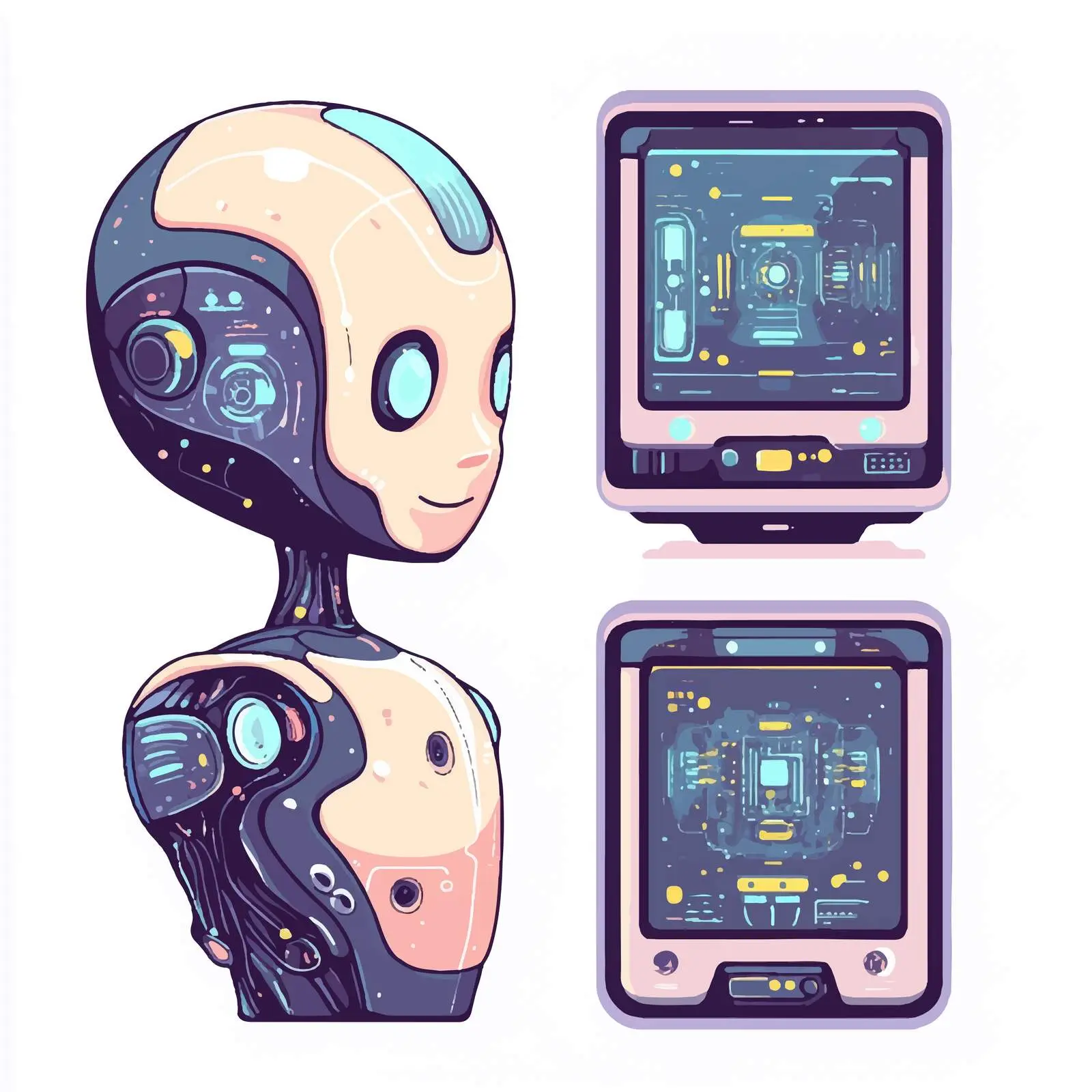 Futuristic Smart Androids with Cute Faces — free download from Dotvec