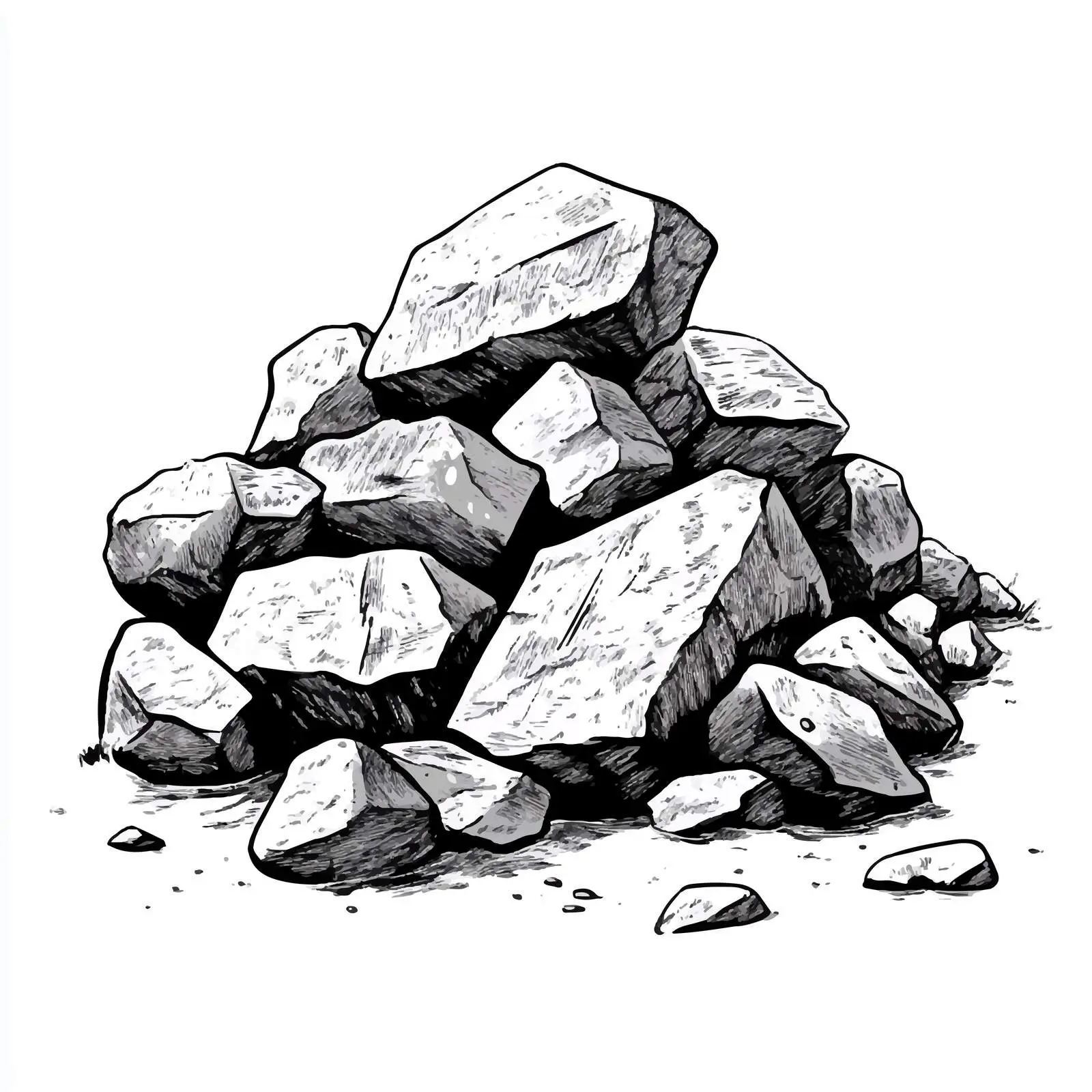 Black and White Cartoon Rock Heap Illustration — free download from Dotvec