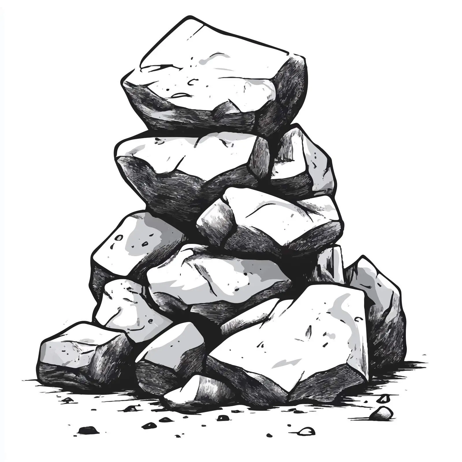 Cartoon Rock Heap Black and White Illustration – free heap image from Dotvec