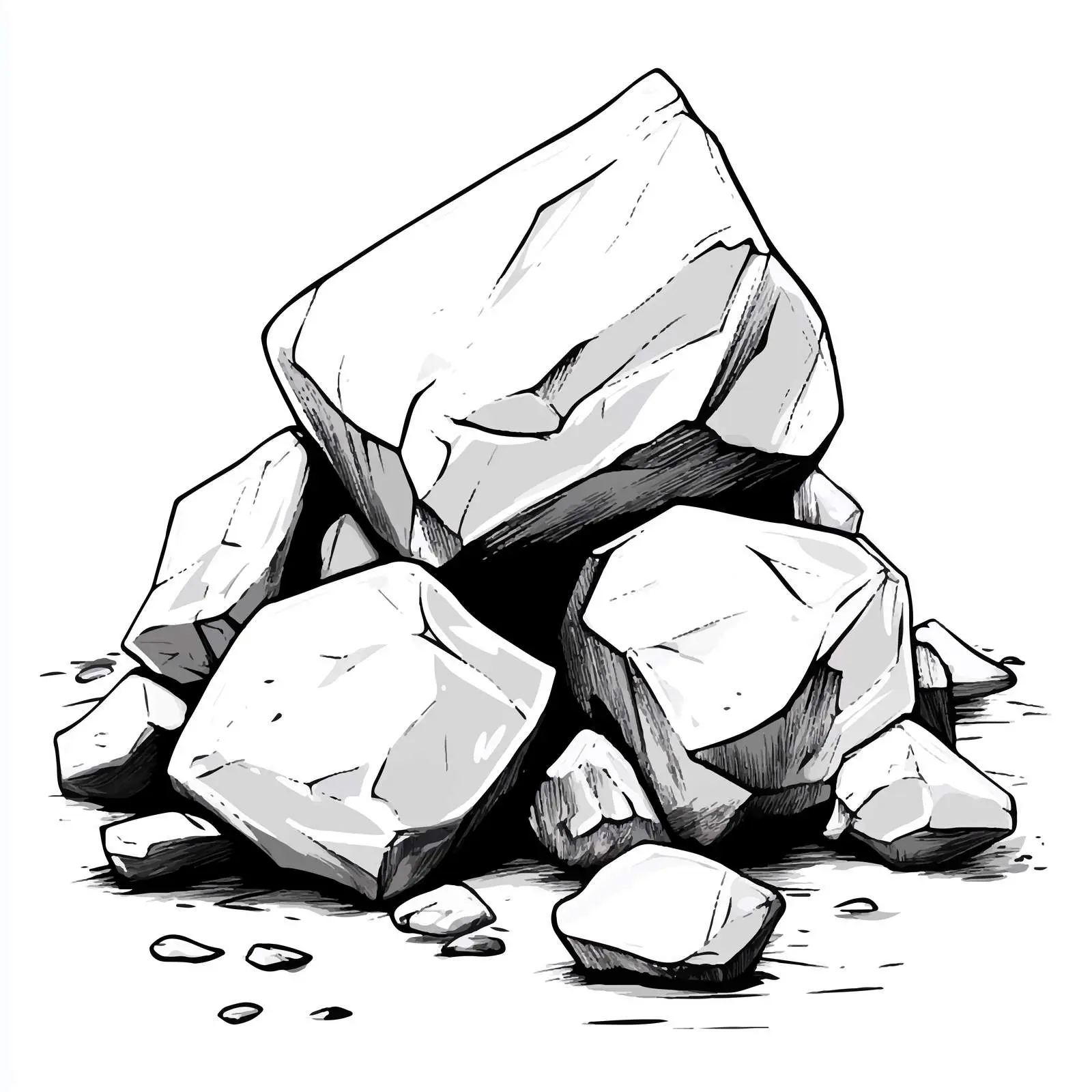 Black and White Rock Heap Cartoon Illustration — free download from Dotvec
