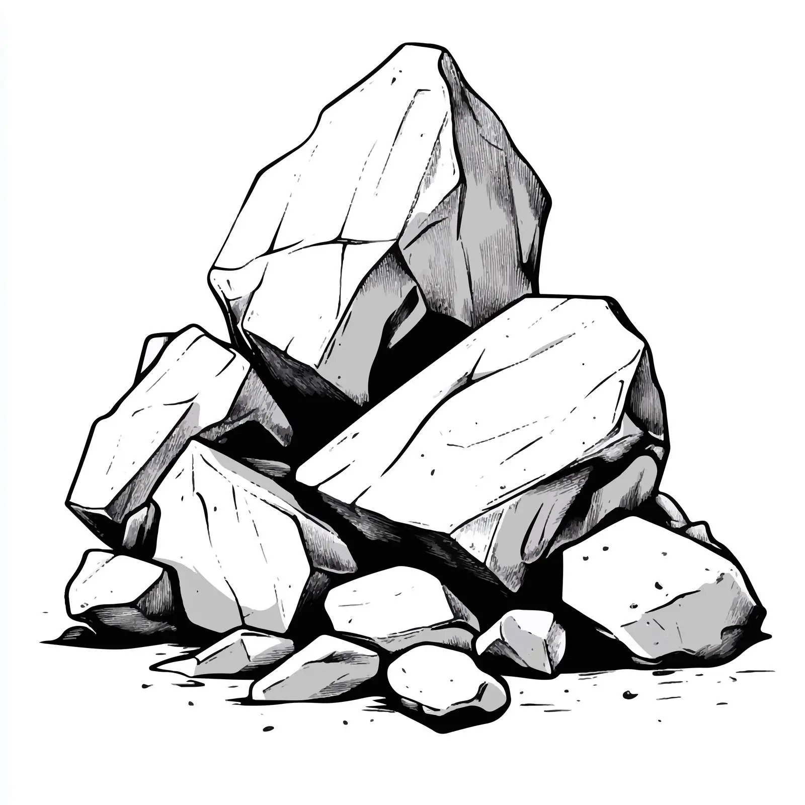 Black and White Cartoon Rock Heap Vector Illustration — free download from Dotvec