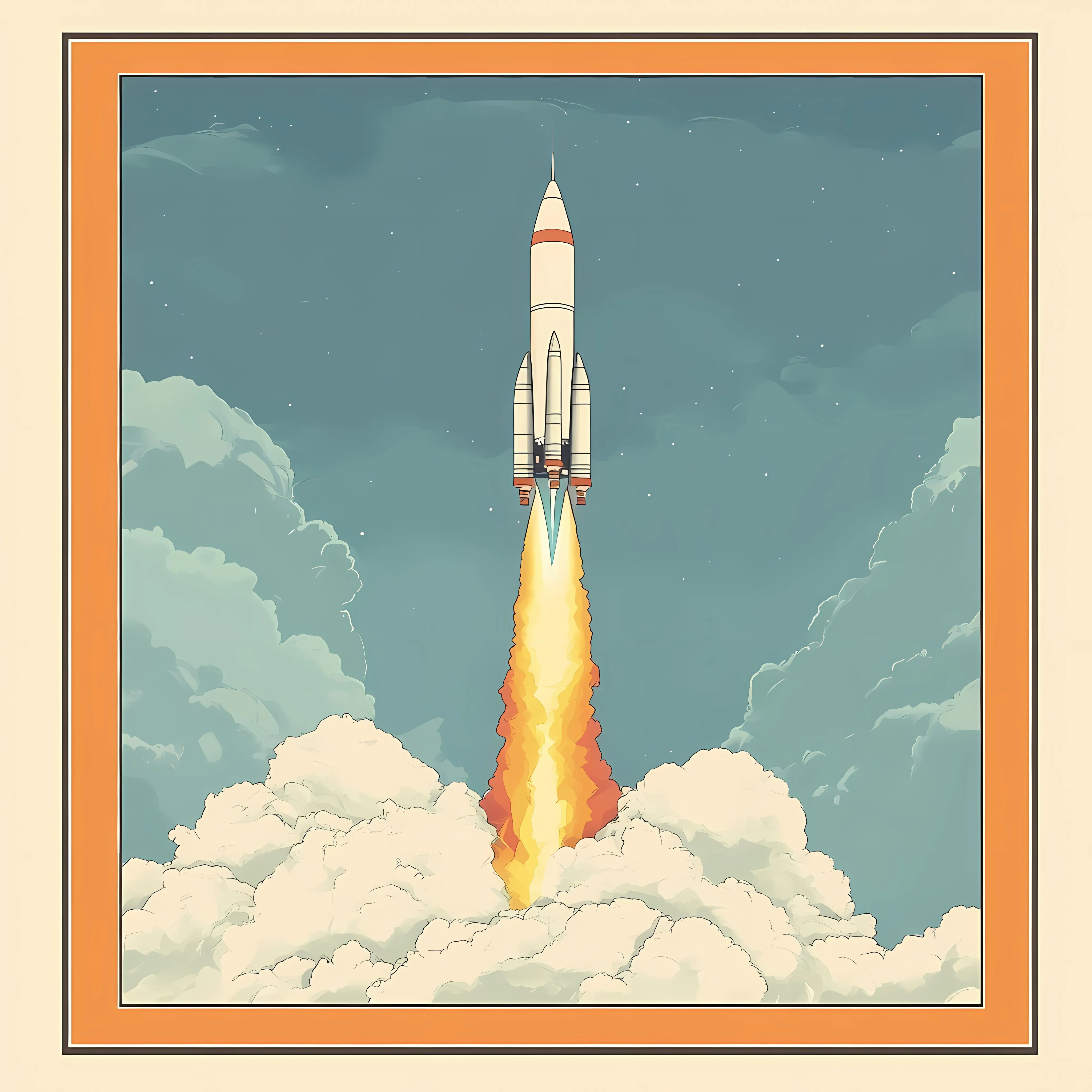 Rocket Flying Through Stratosphere Colored Illustration — free download from Dotvec