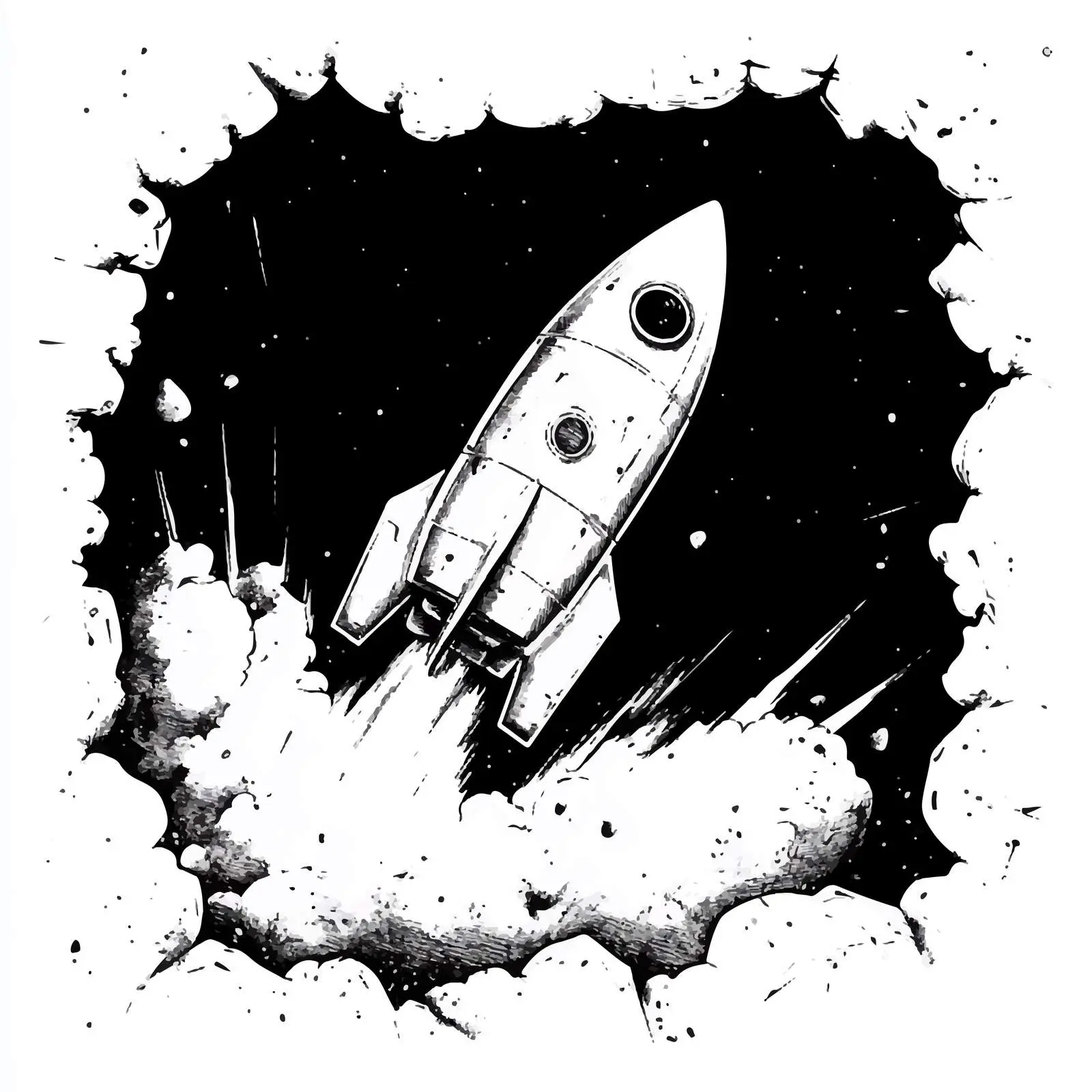 Cartoon Rocket and Paper Illustration in Black and White — free download from Dotvec