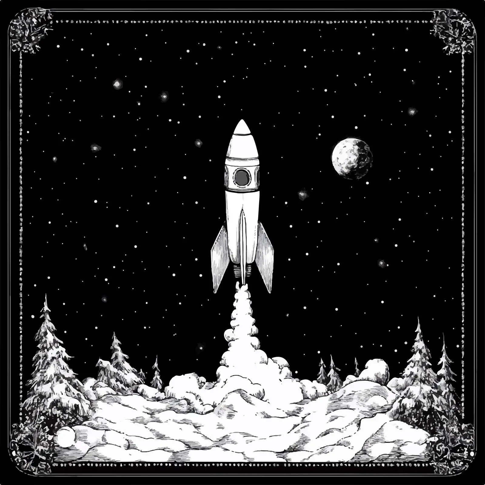 Black and White Rocket Paper Cartoon Illustration — free download from Dotvec