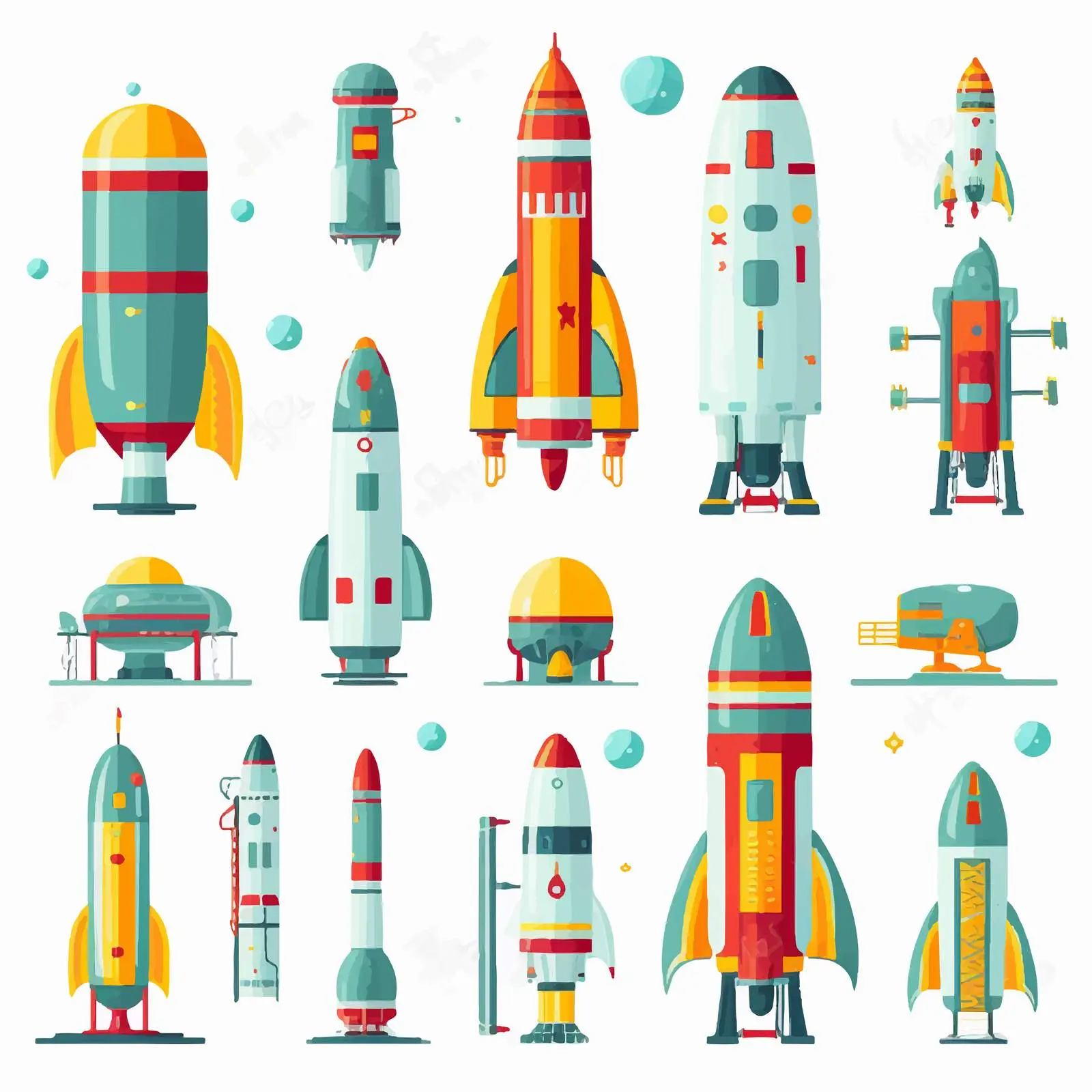 Rockets and Spaceships Vector Set – free rockets image from Dotvec