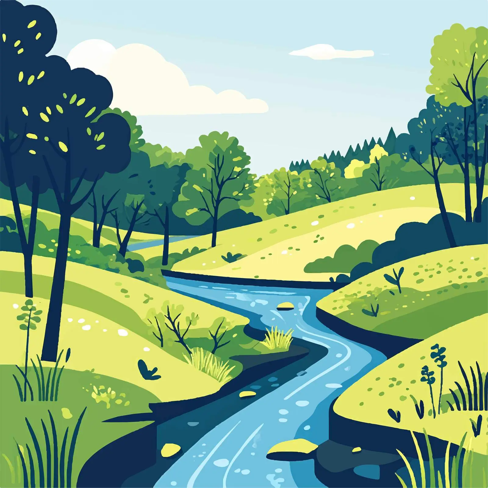 Scenic Rocky River Among Lush Green Hills — free download from Dotvec