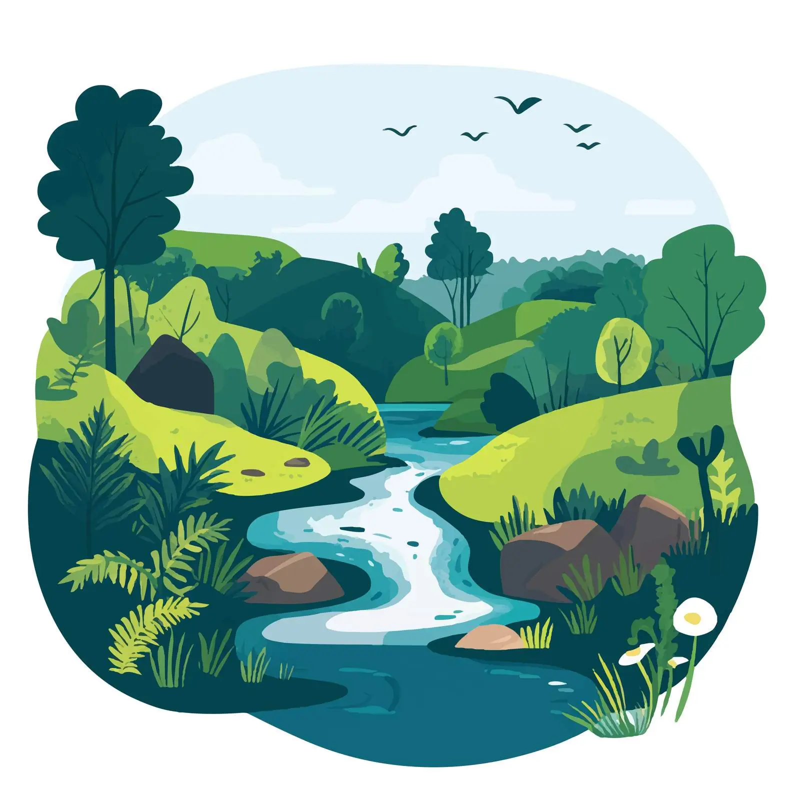 Scenic Rocky River Surrounded by Lush Hills — free download from Dotvec
