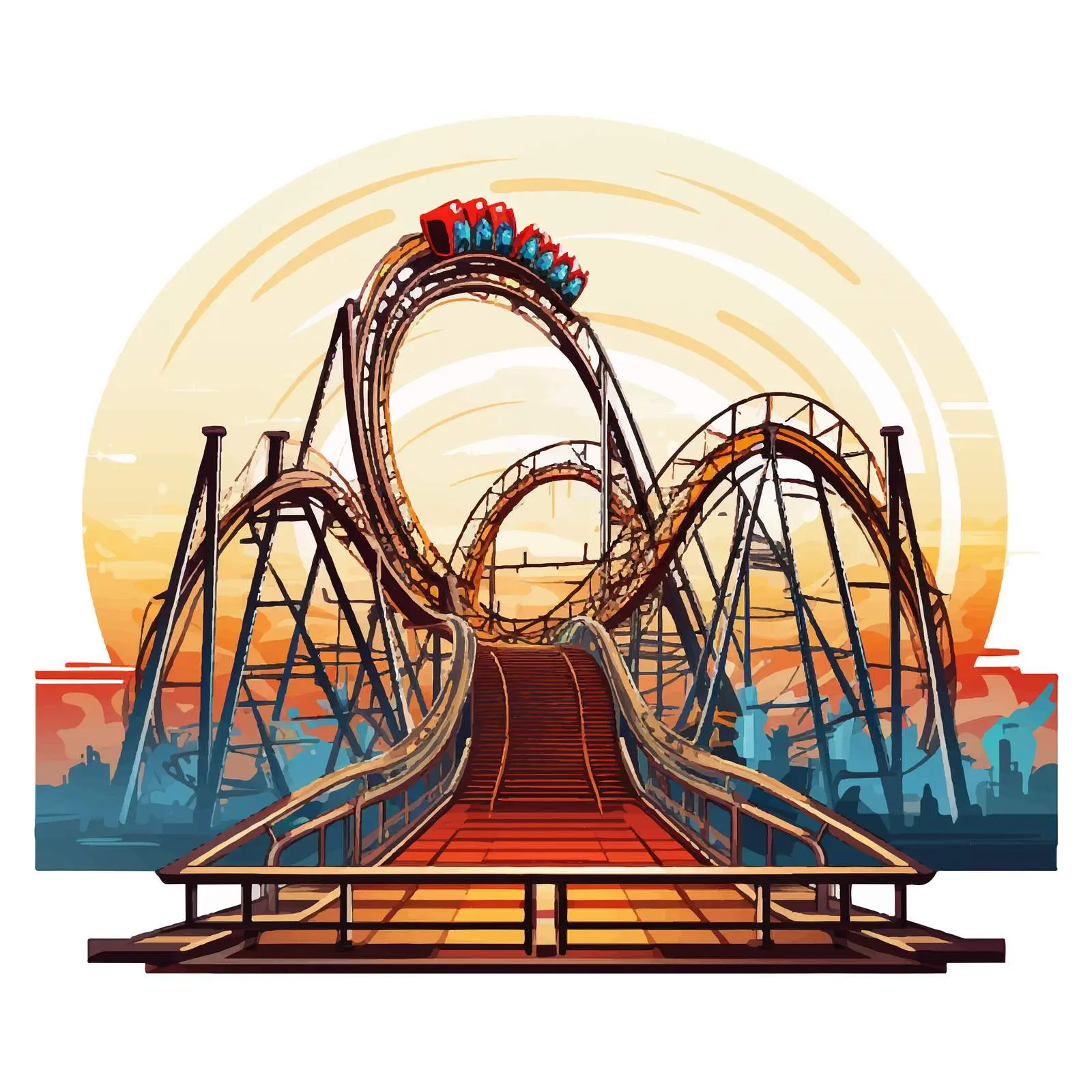 Cartoon Roller Coaster Line Vector Illustration – free entertainment vector image from Dotvec