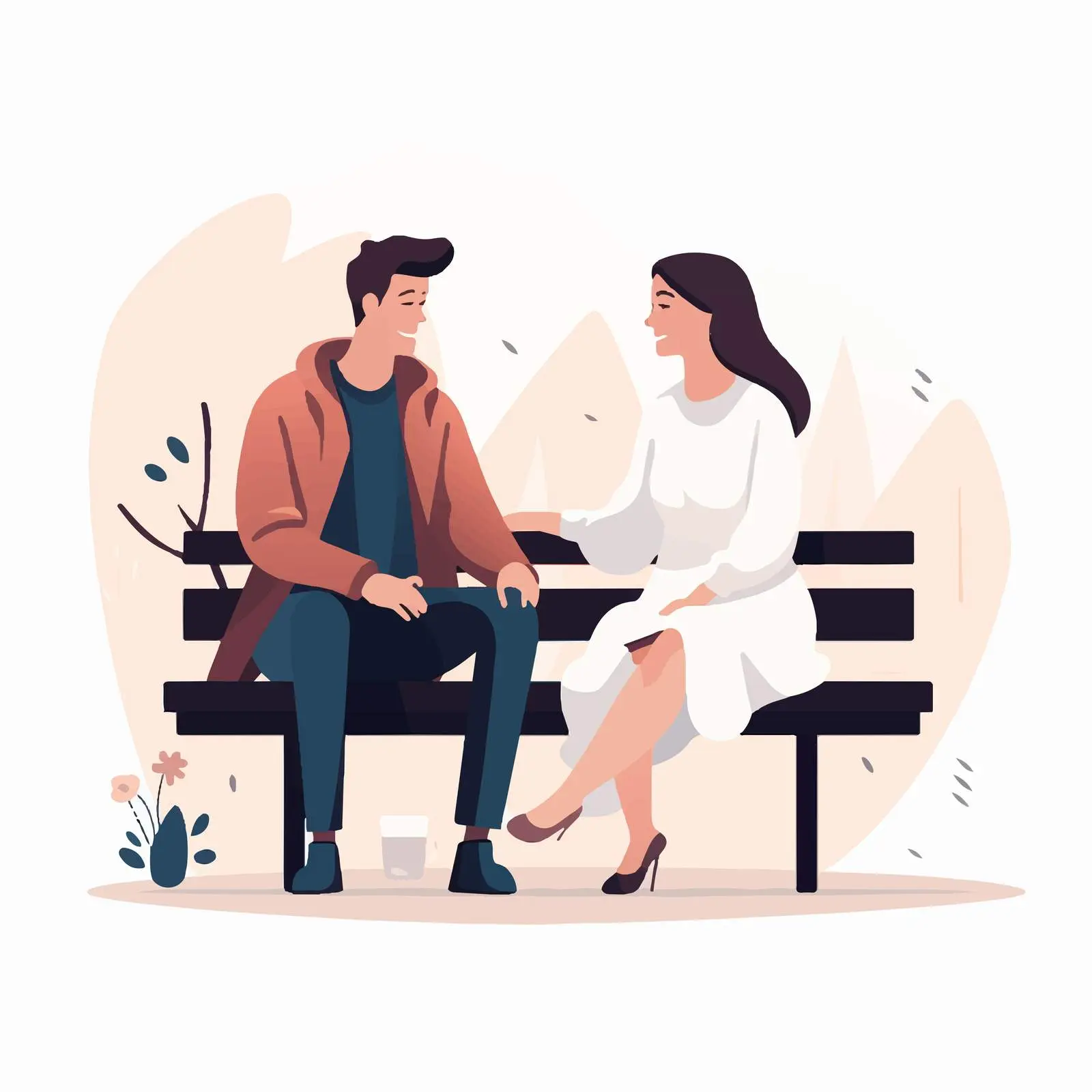 Romantic Couple Talking on Bench – free bench image from Dotvec