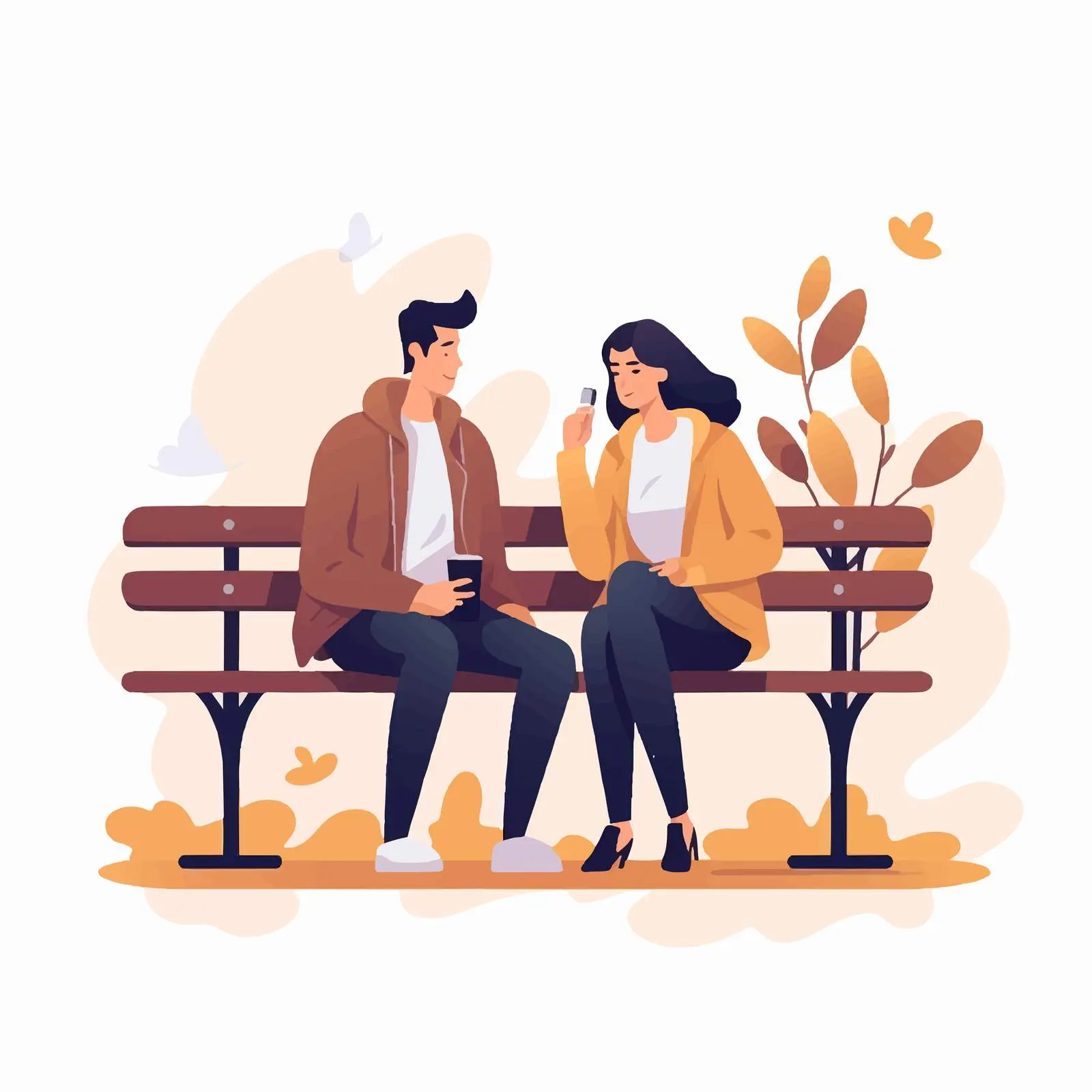 Romantic Couple Talking on a Bench – free bench image from Dotvec