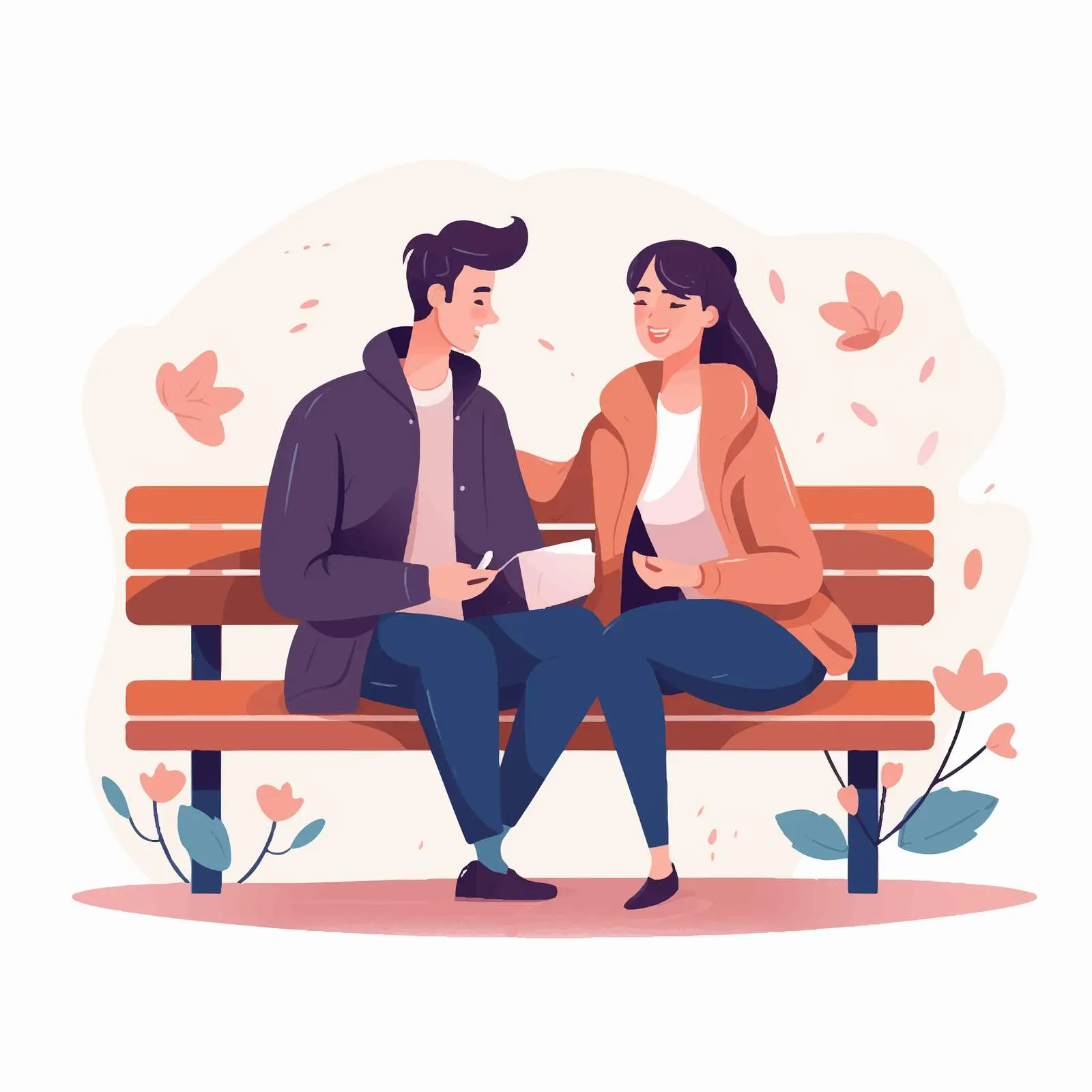 Romantic Couple Sitting on Bench Together – free bench image from Dotvec