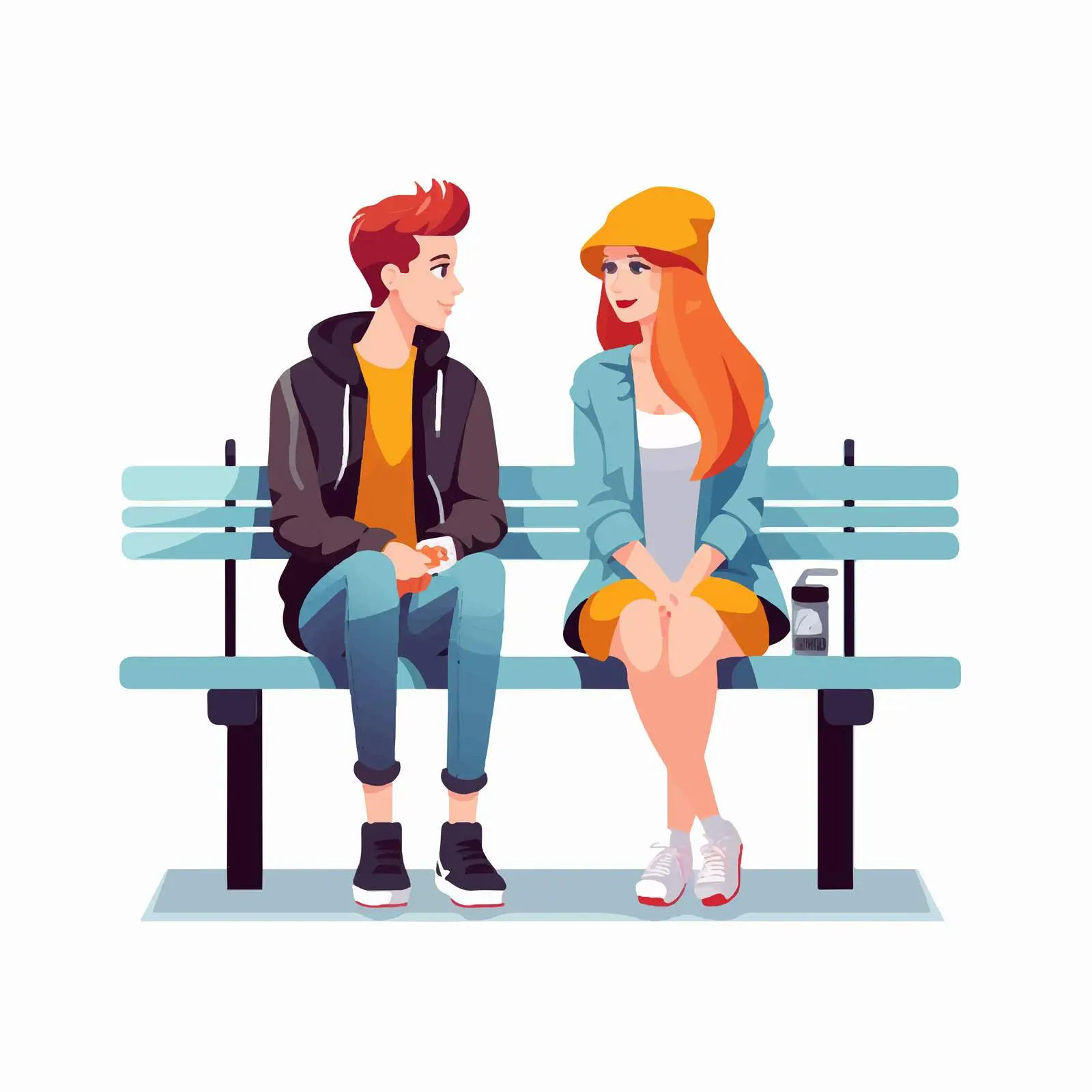 Romantic Couple Sitting on Bench Illustration – free couple graphic image from Dotvec