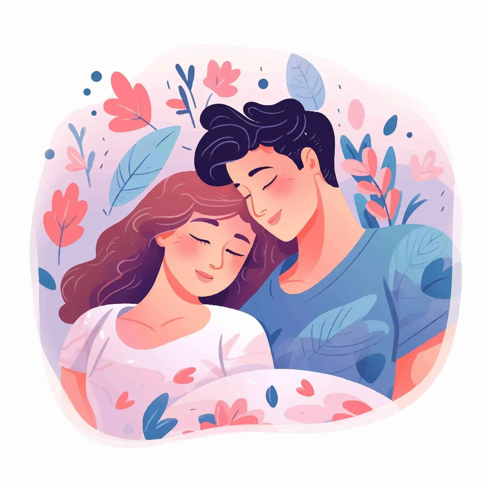 Happy Sleeping Couple Illustration in Bed — free download from Dotvec