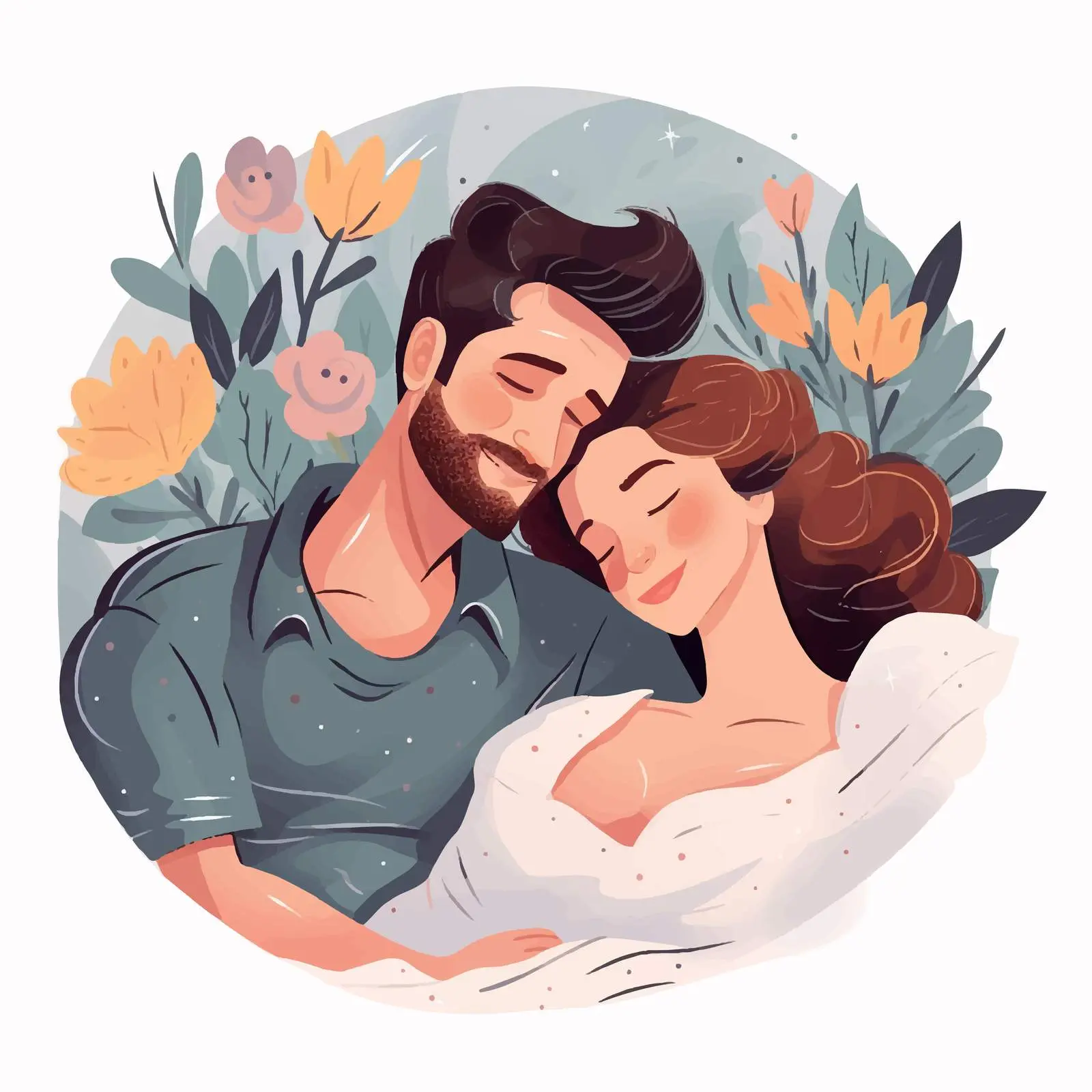 Happy Sleeping Couple Illustration in Colorful Style — free download from Dotvec