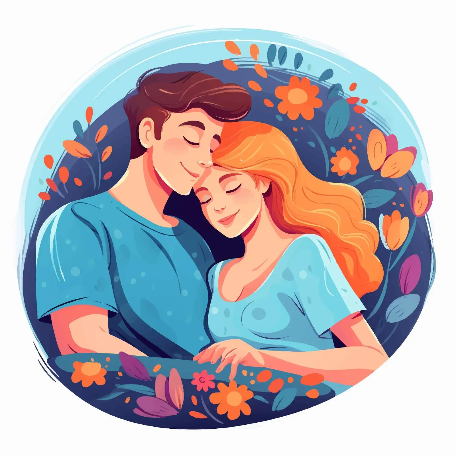 Romantic Happy Sleeping Couple on Bed Illustration — free download from Dotvec