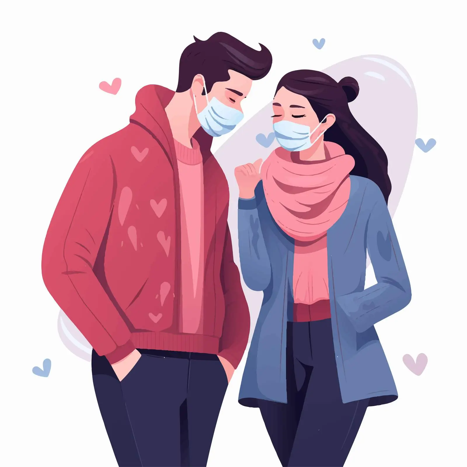 Young Couple in Face Masks Embracing Romance — free download from Dotvec