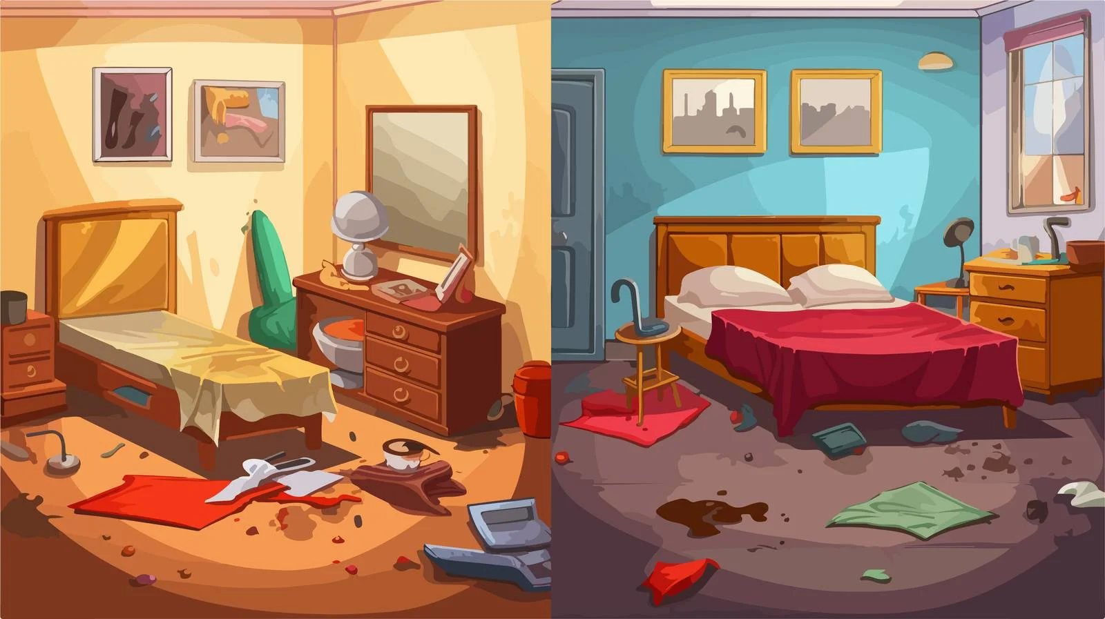 Clean vs Dirty Room Illustration — free download from Dotvec