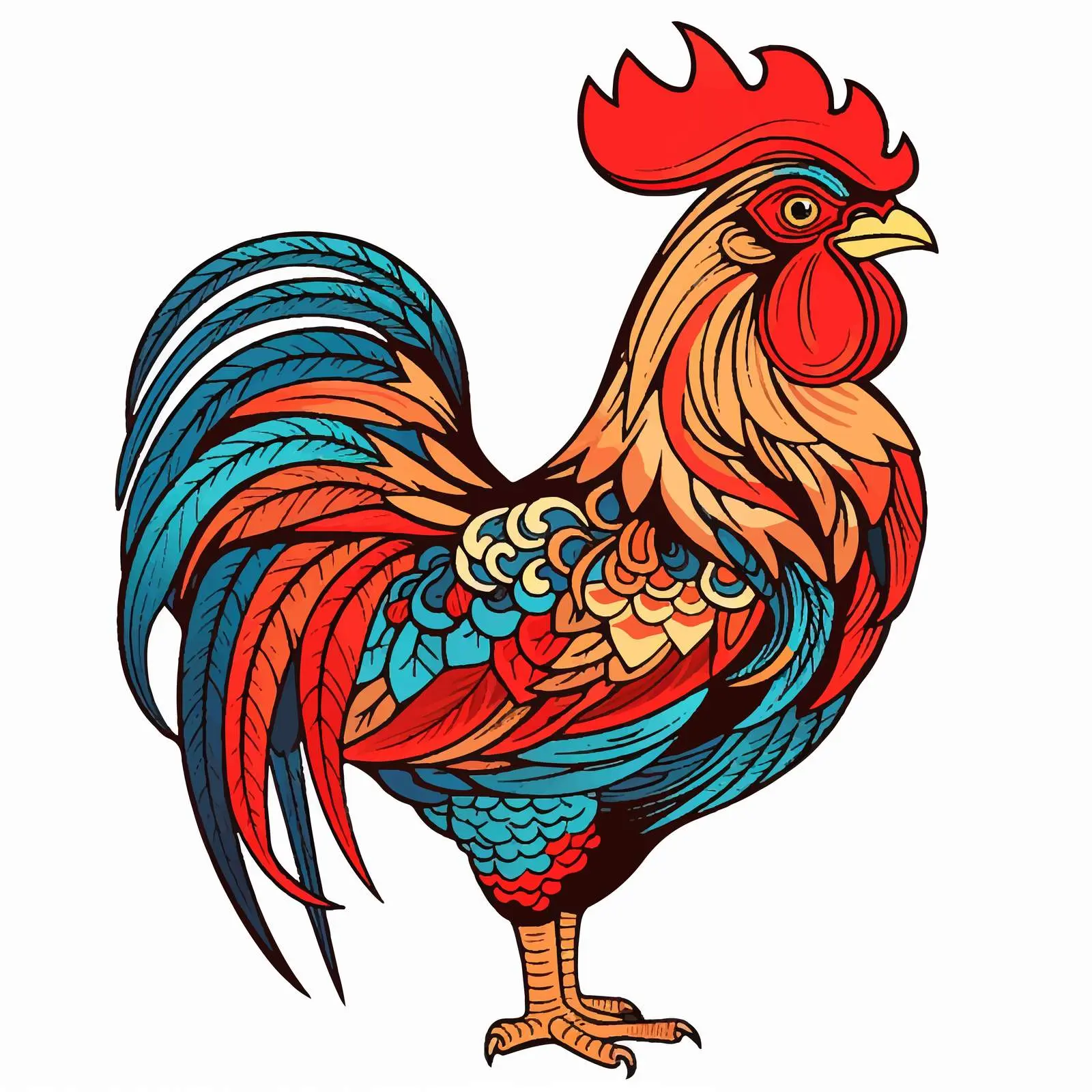Rooster Line Vector Illustration on White Background — free download from Dotvec