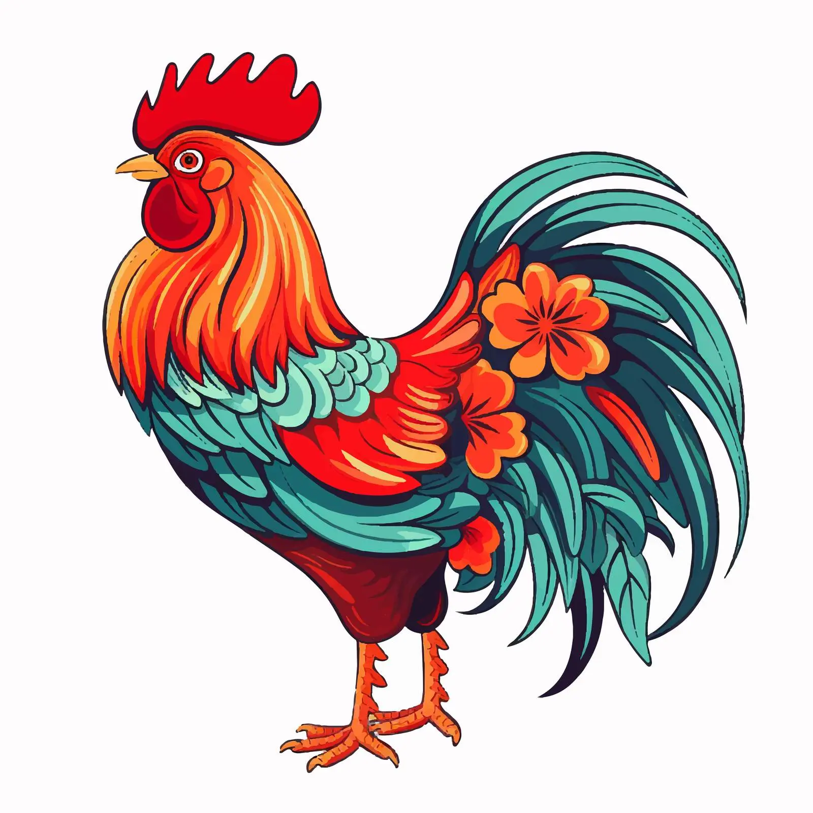 Rooster Line Vector Illustration on White Background — free download from Dotvec
