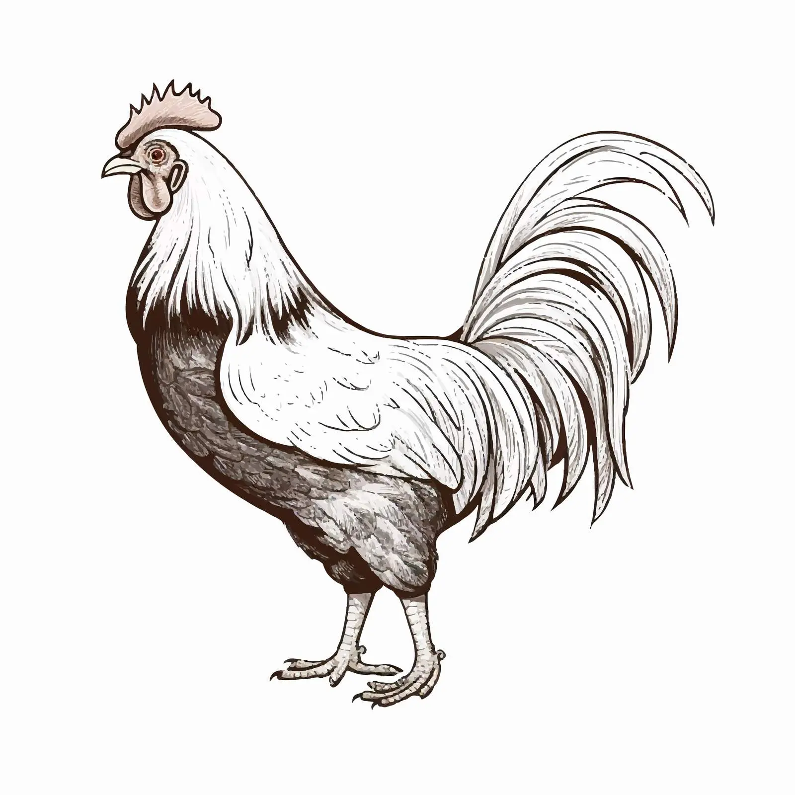 Outline Illustration of Rooster on White Background — free download from Dotvec