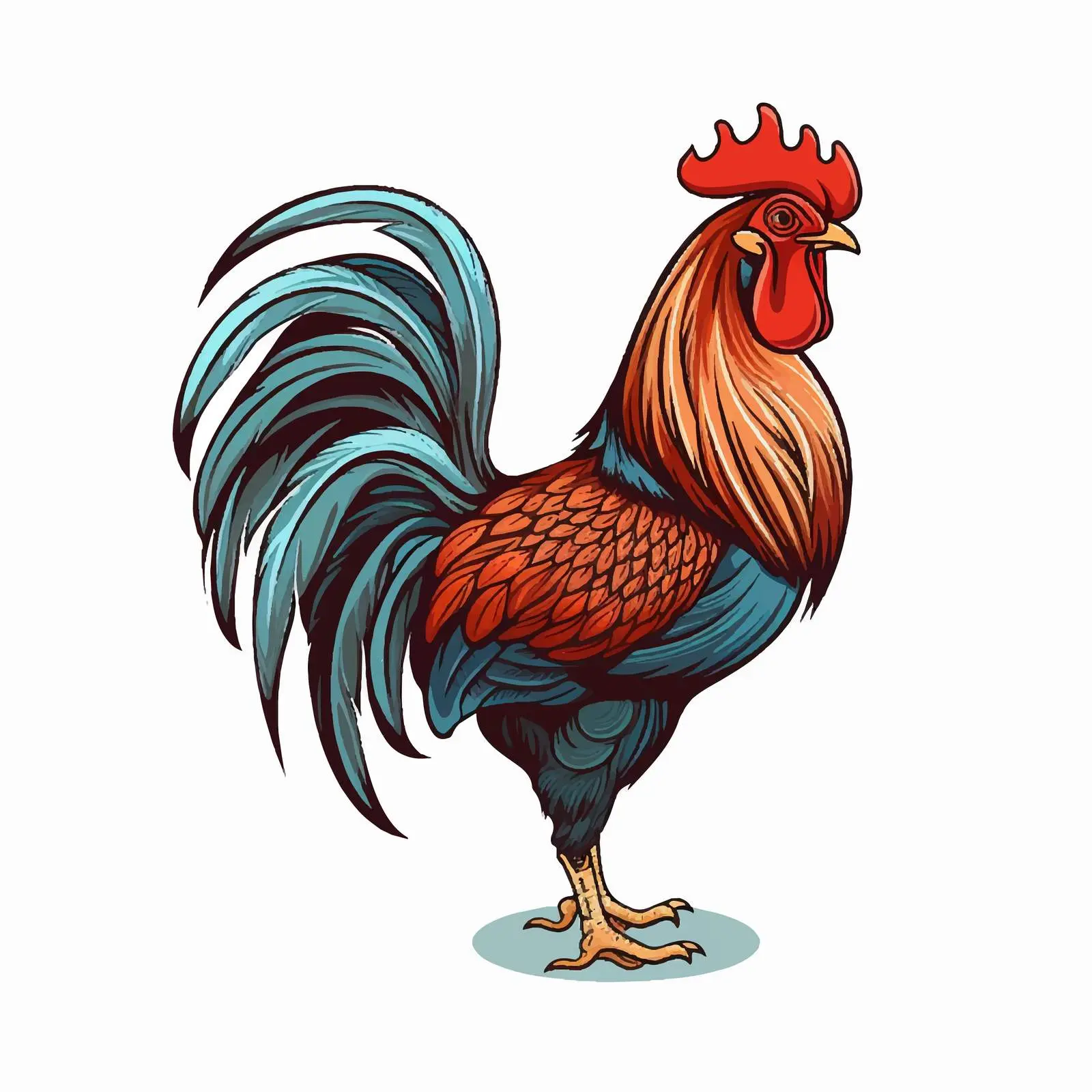 Cartoon Rooster Walking Line Art Illustration — free download from Dotvec