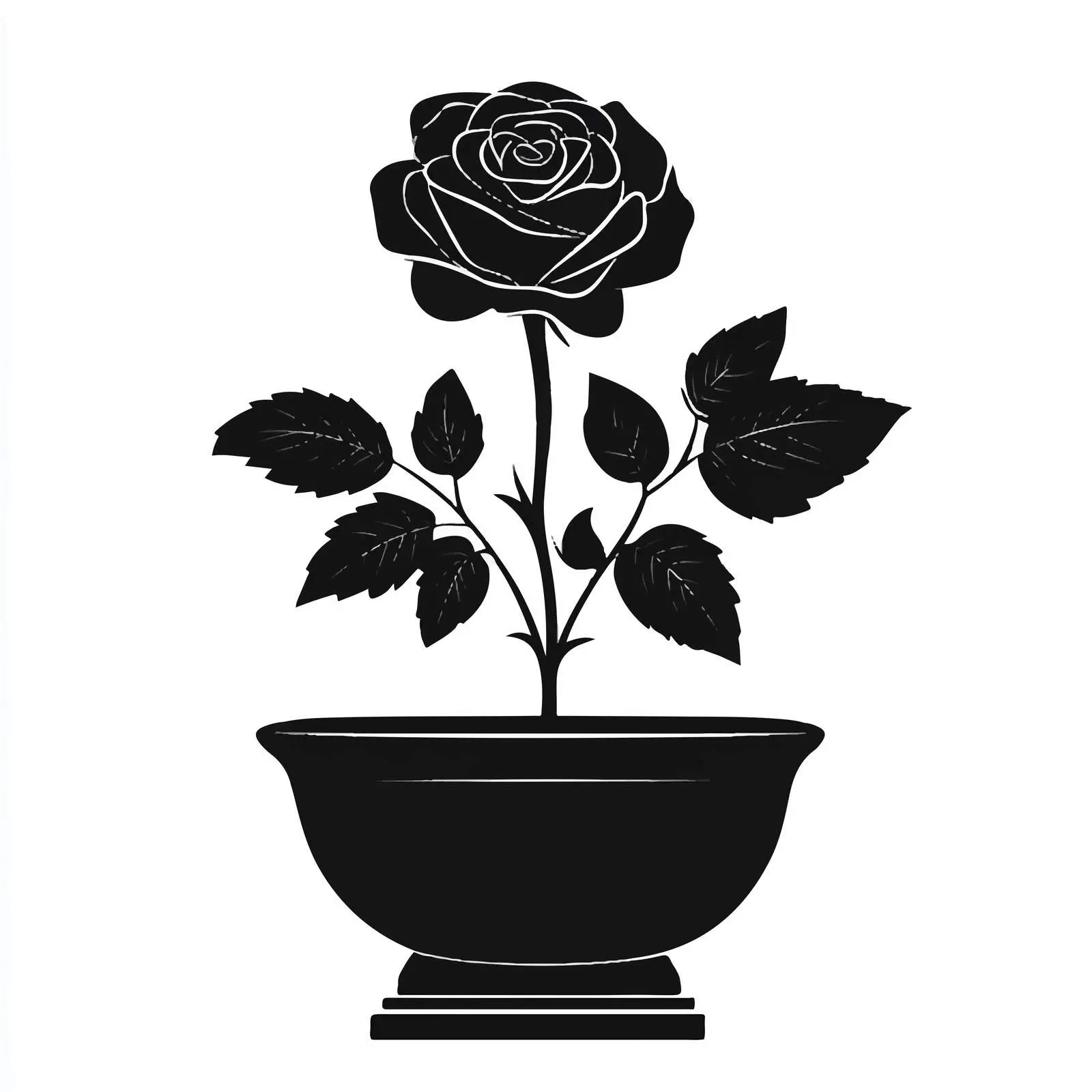 Silhouette Illustration of Rose Flower in Tub — free download from Dotvec