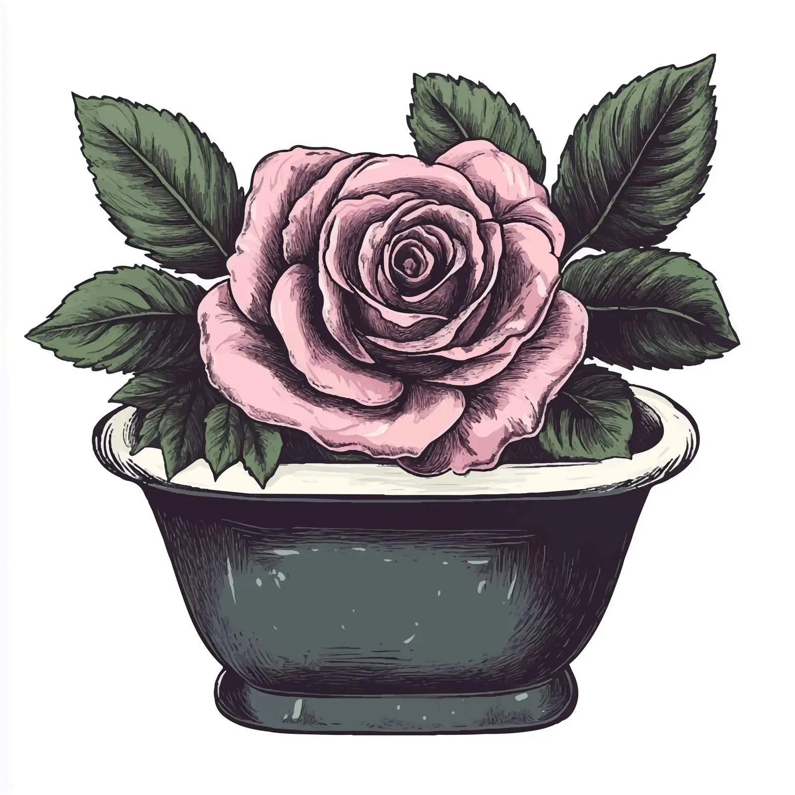 Silhouette of Rose Flower in Tub Illustration — free download from Dotvec