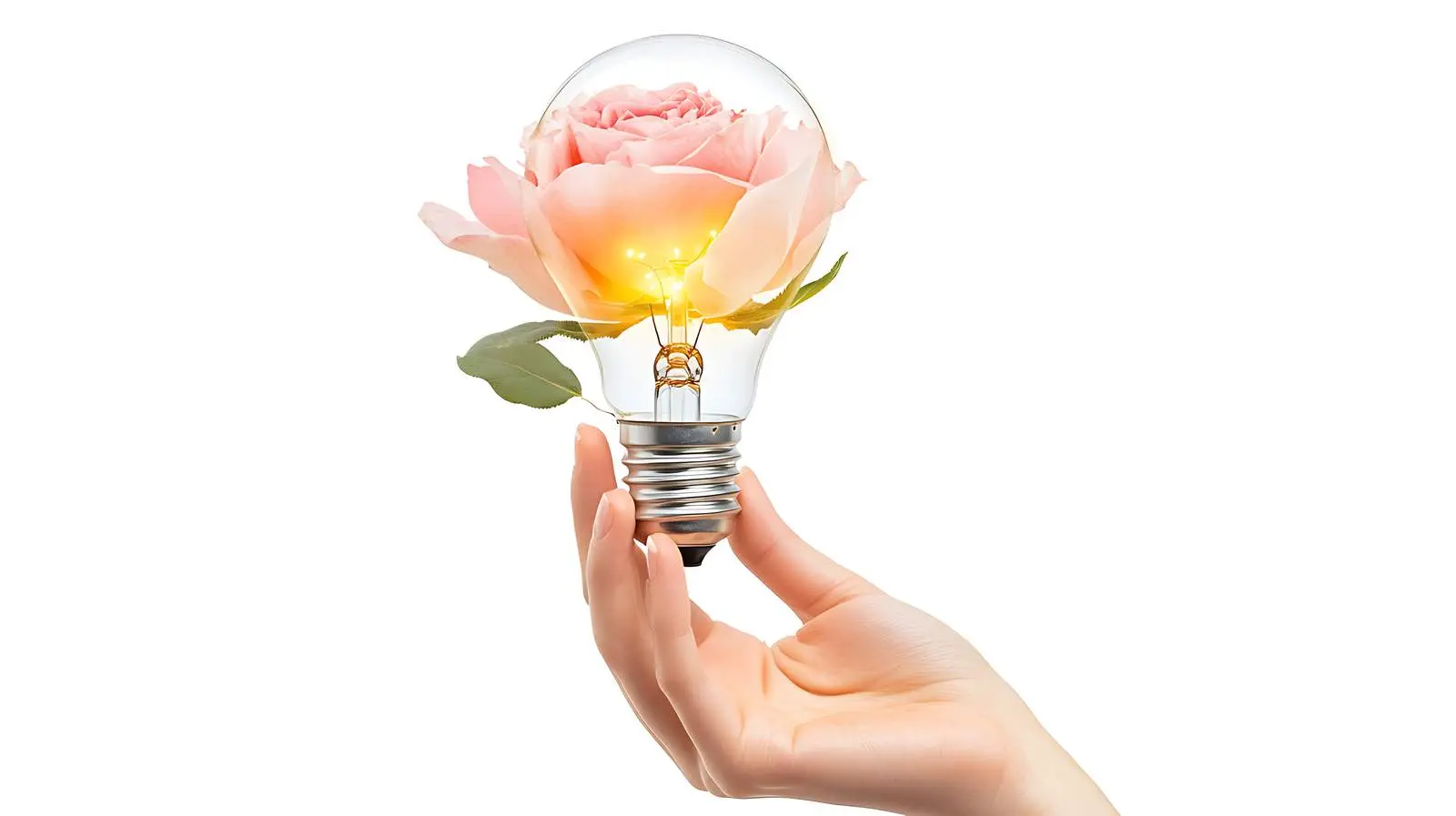 Rosette Holding Glowing Bulb Isolated on White – free illumination image from Dotvec