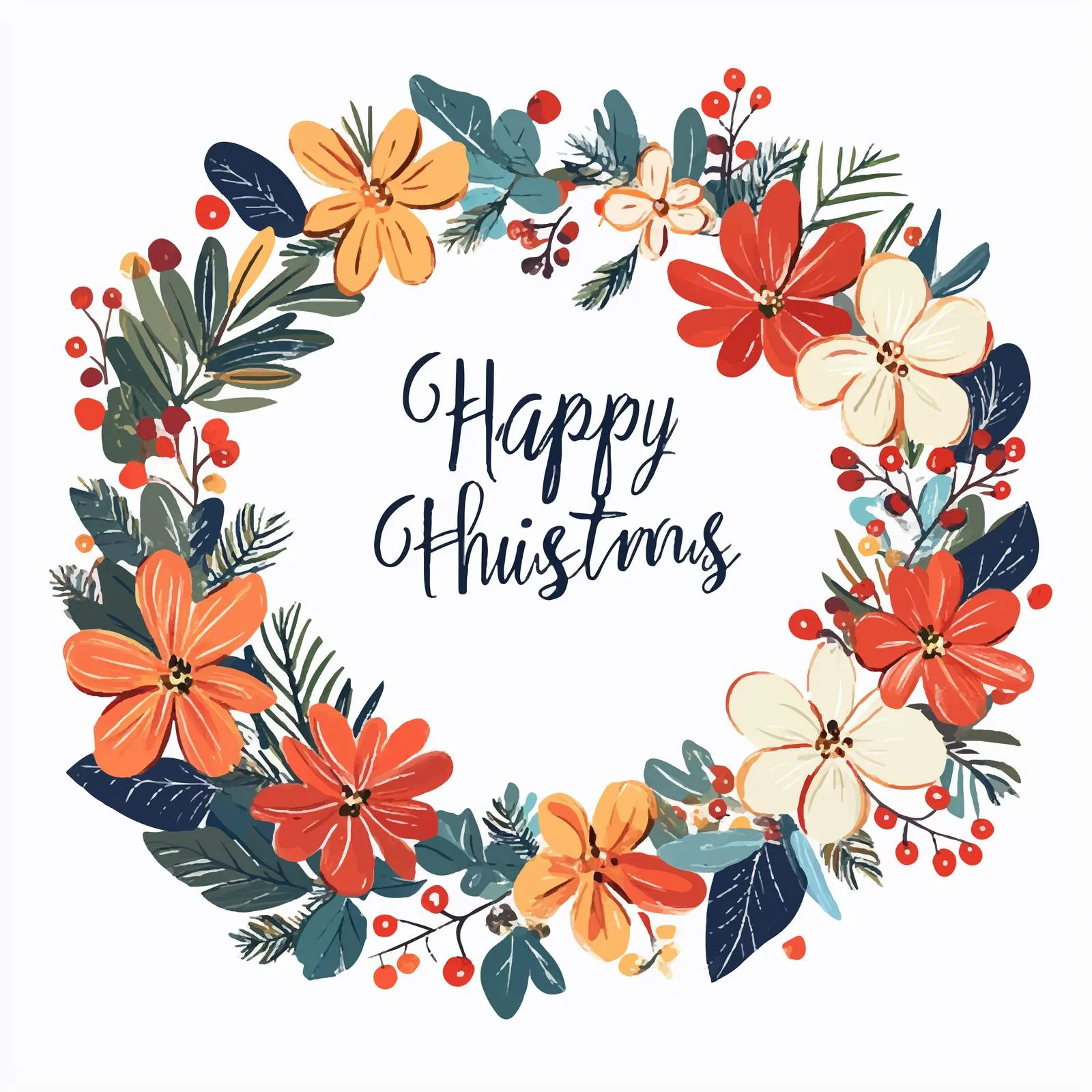 Colorful Floral Round Frame Garland Wreath Design — free download from Dotvec