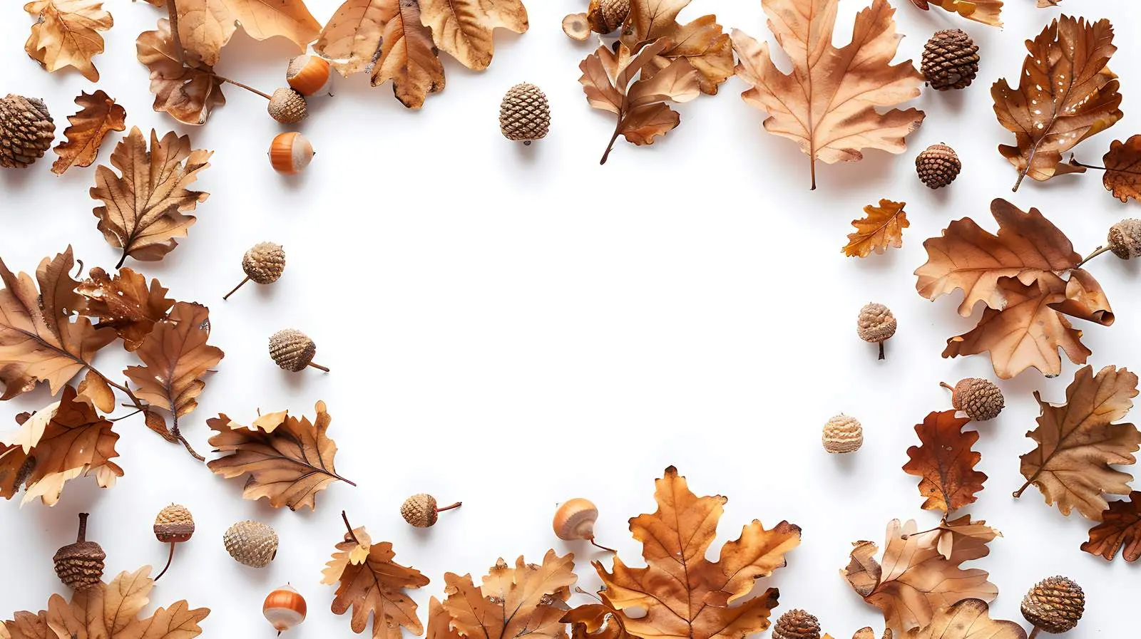 Round Frame of Dried Oak Leaves and Acorns – free seasonal art image from Dotvec