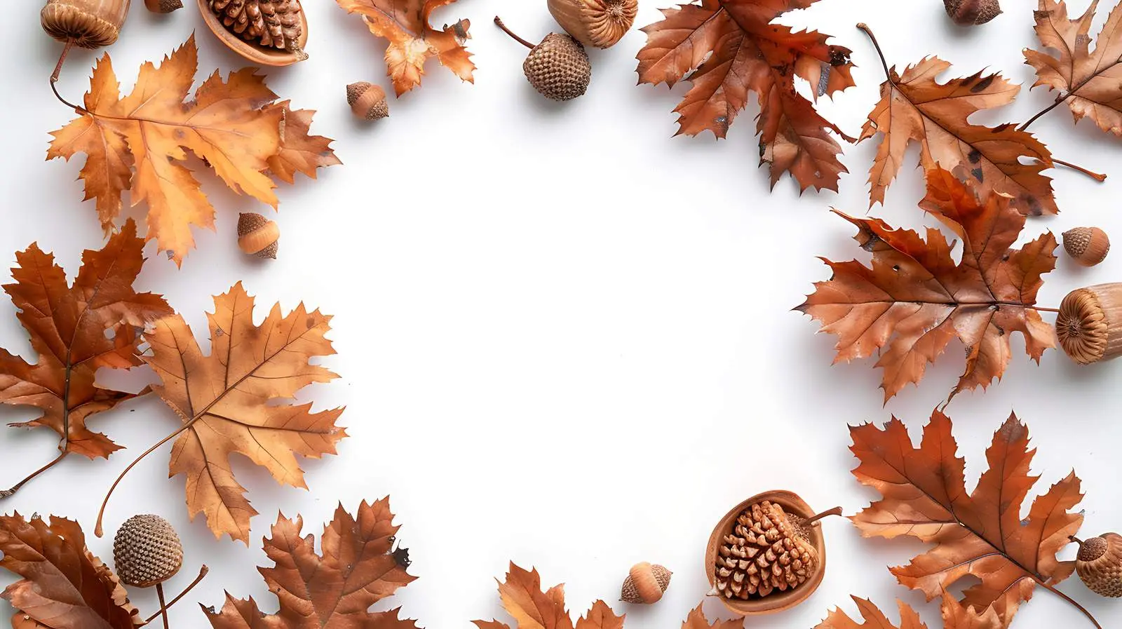 Round Frame of Dried Oak Leaves and Acorns – free seasonal art image from Dotvec