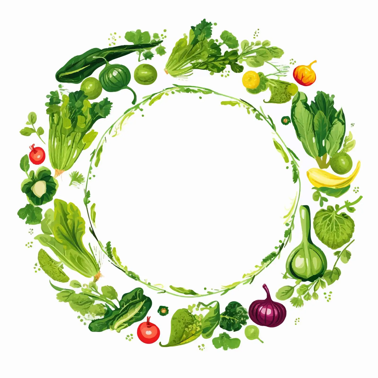 Round Frame of Green Salad Leaves and Spices — free download from Dotvec