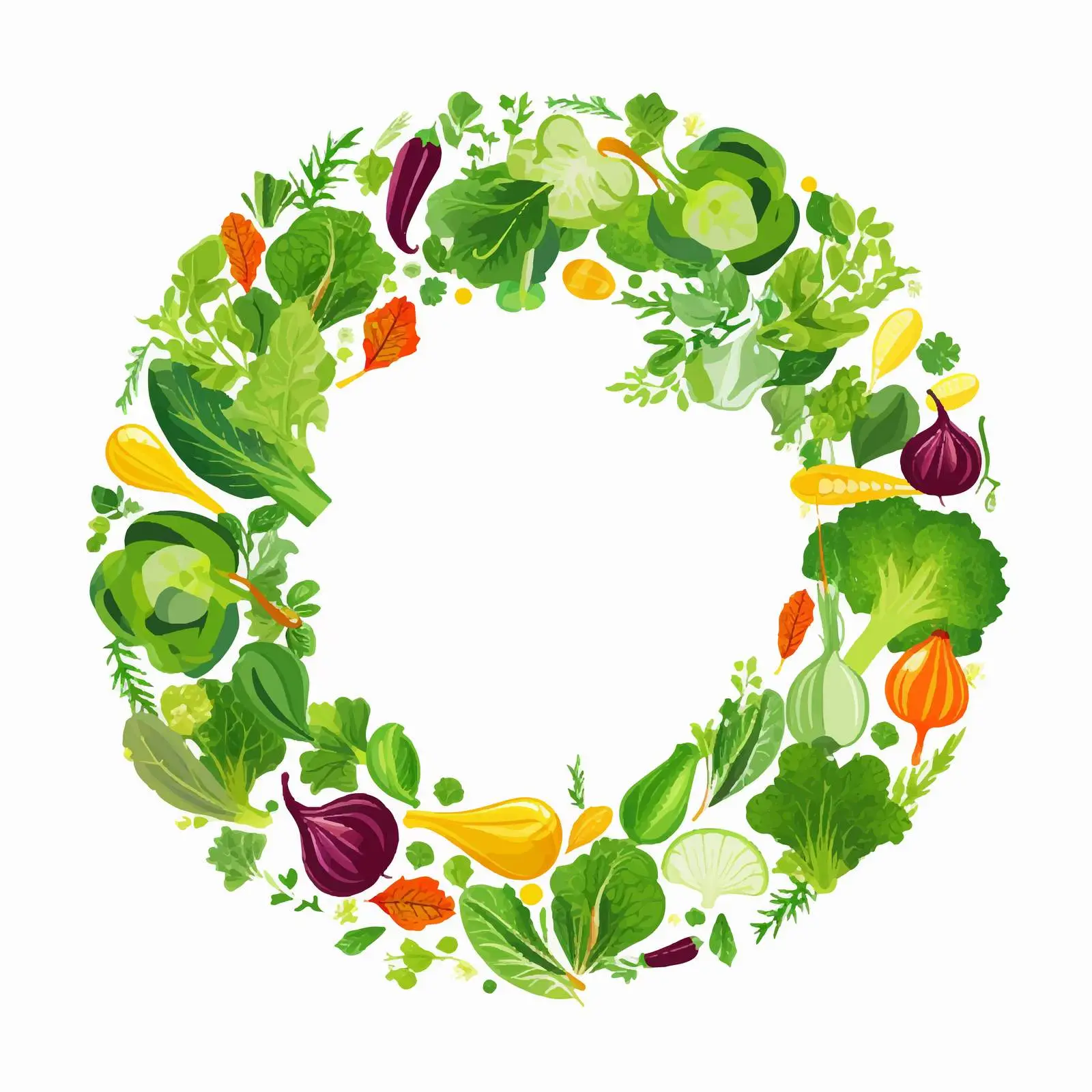 Round Green Vegetable Salad Frame Design — free download from Dotvec