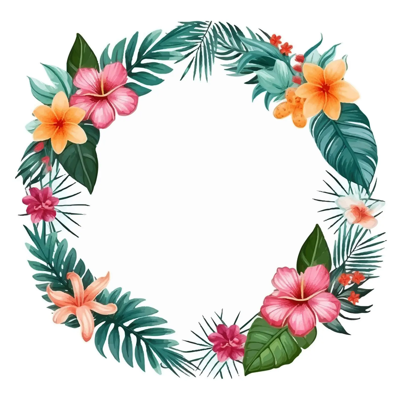 Tropical Flower and Leaves Round Frame Vector — free download from Dotvec