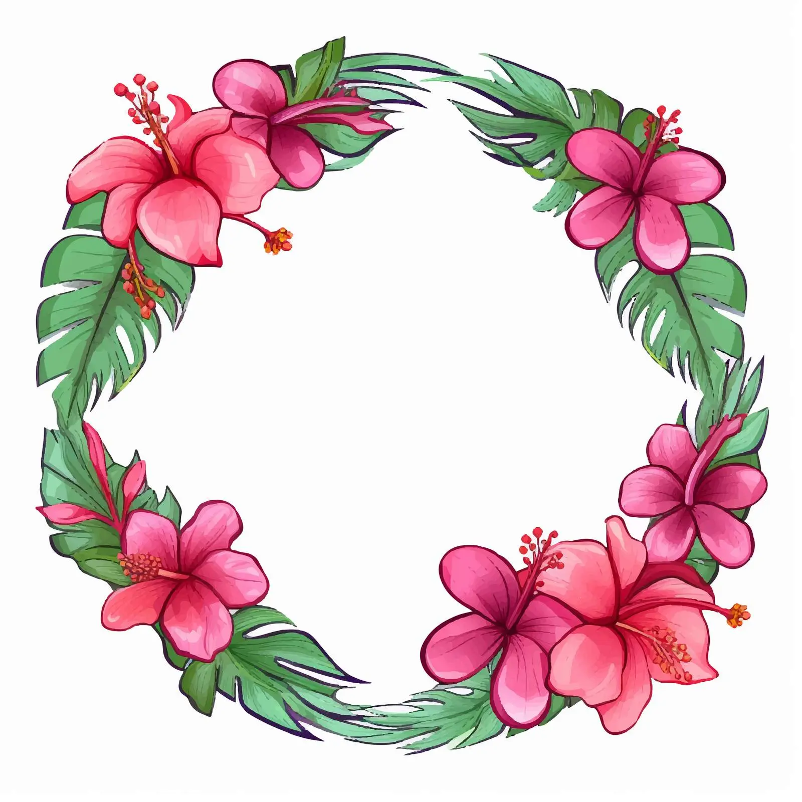 Tropical Flower Round Frame with Leaves — free download from Dotvec