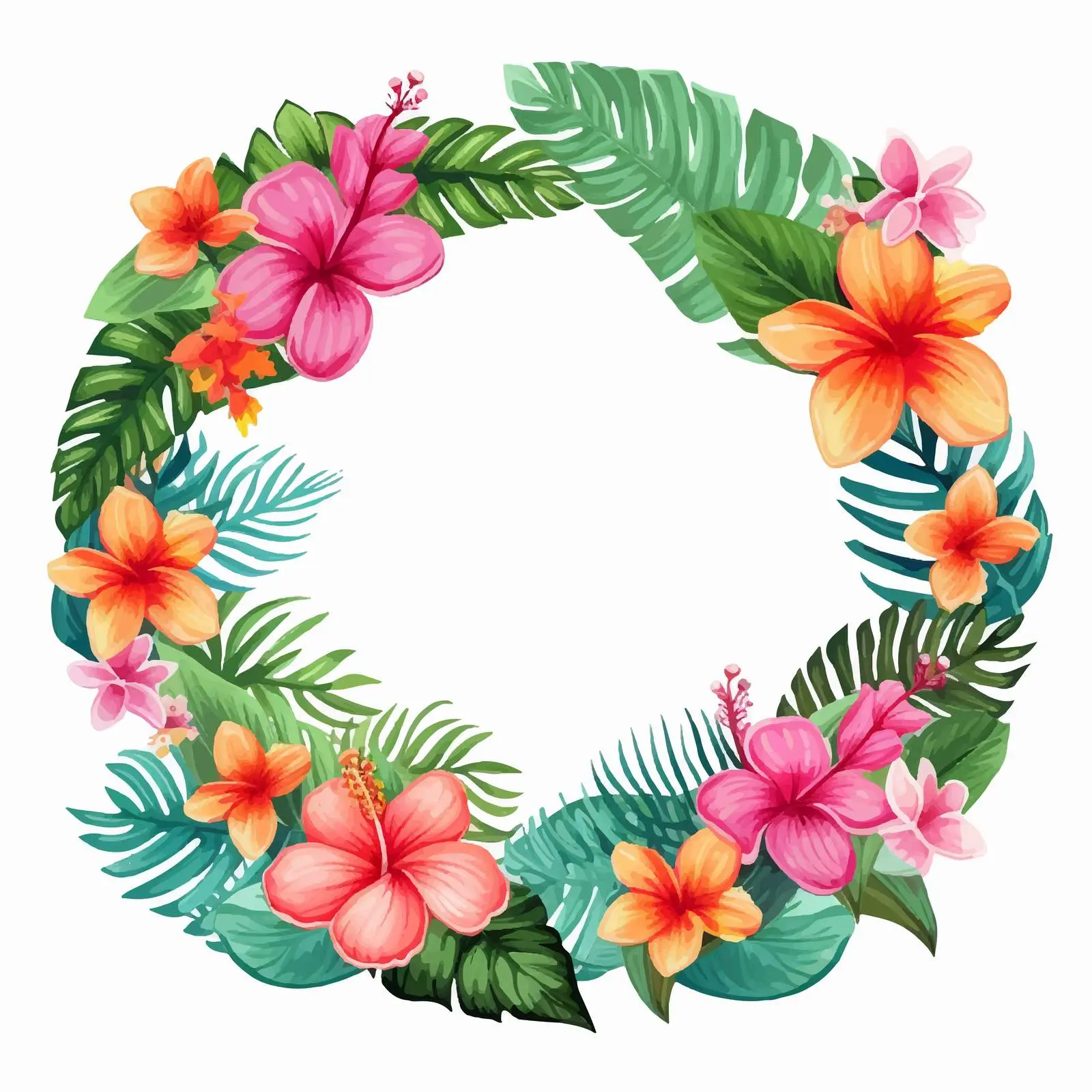 Tropical Flower and Leaf Round Frame Design — free download from Dotvec