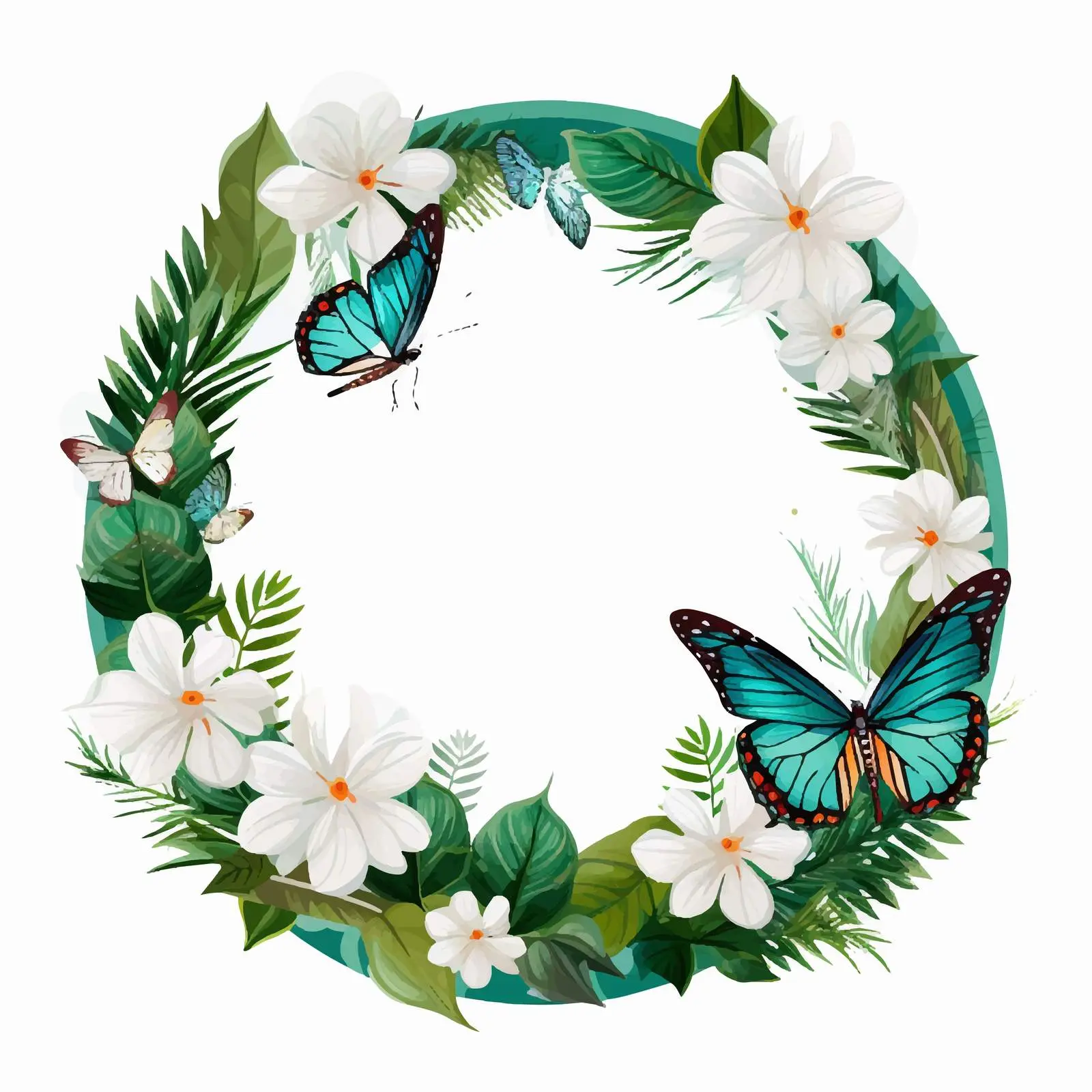Tropical Frame with Leaves and Butterflies — free download from Dotvec