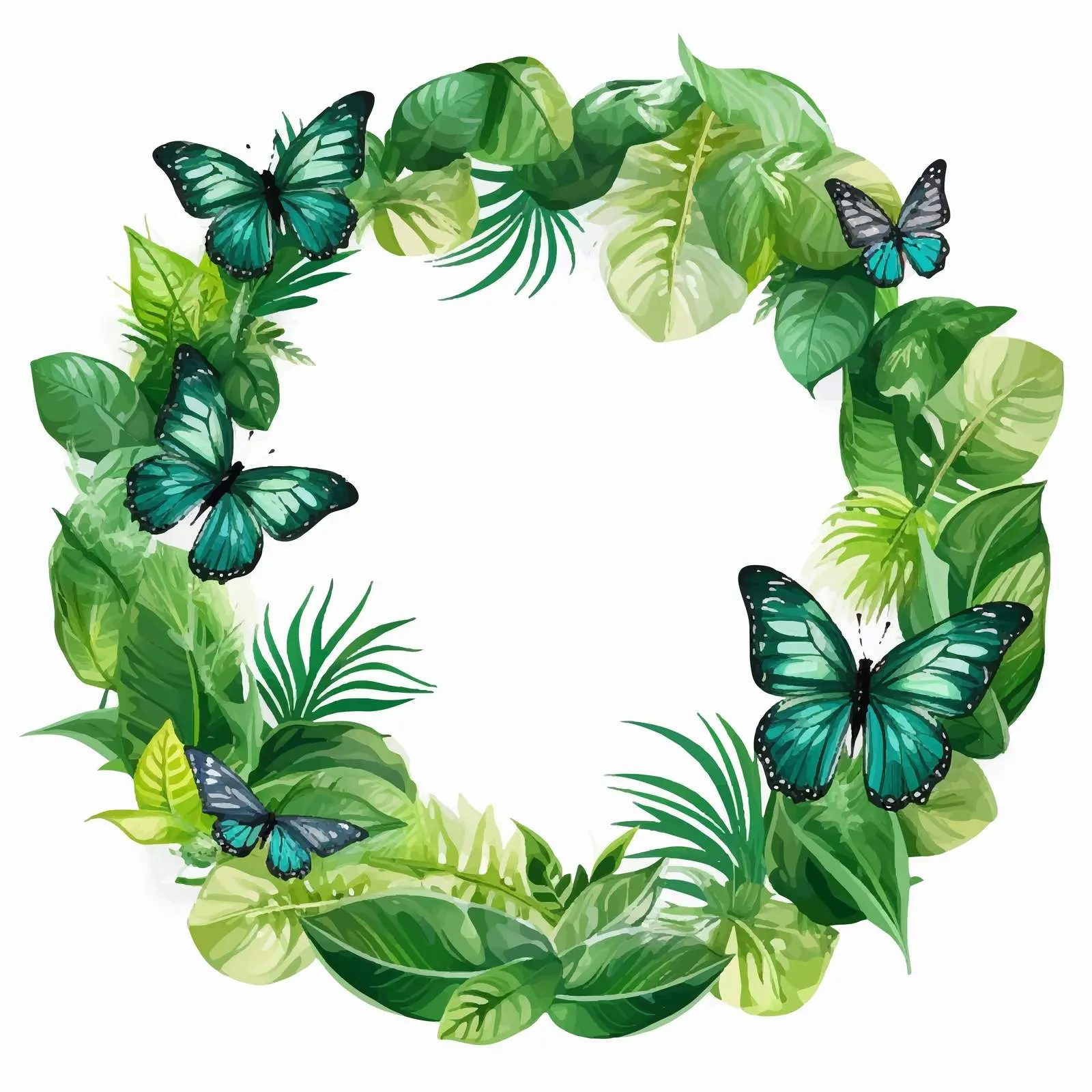 Tropical Leaves and Butterflies Round Frame Vector — free download from Dotvec