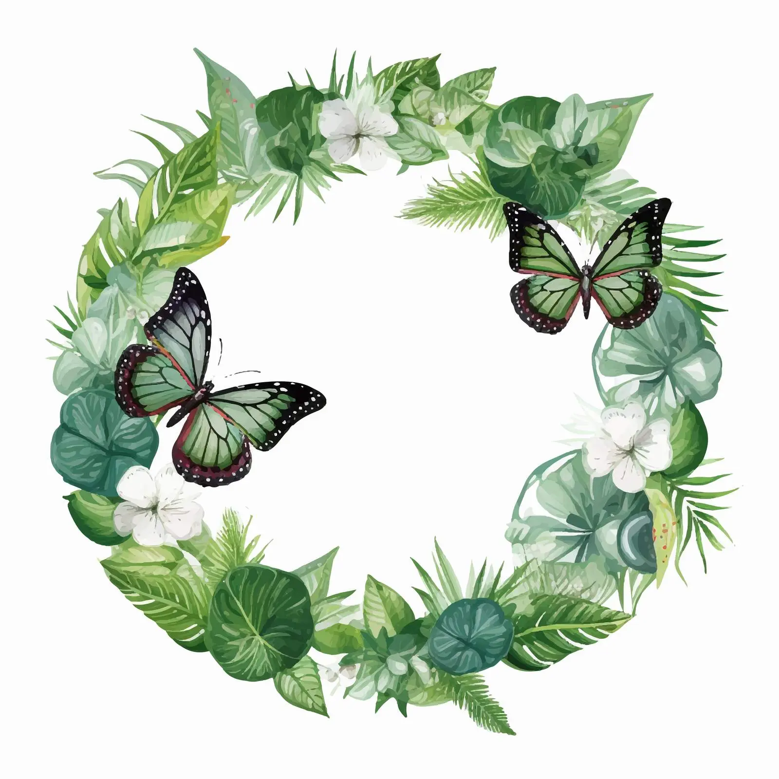 Tropical Leaves and Butterflies Round Frame Vector — free download from Dotvec