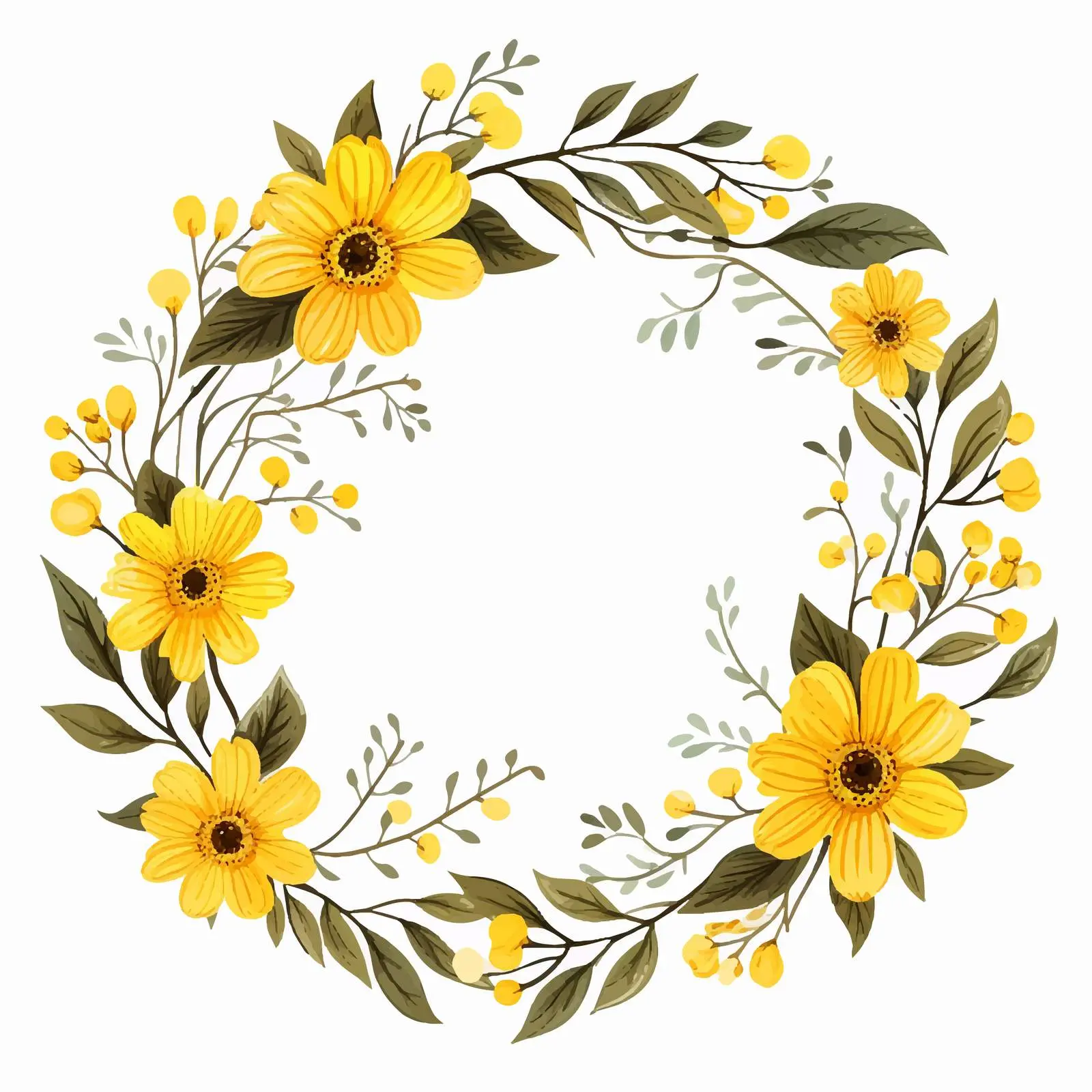 Yellow Flower and Leaf Round Frame Vector — free download from Dotvec