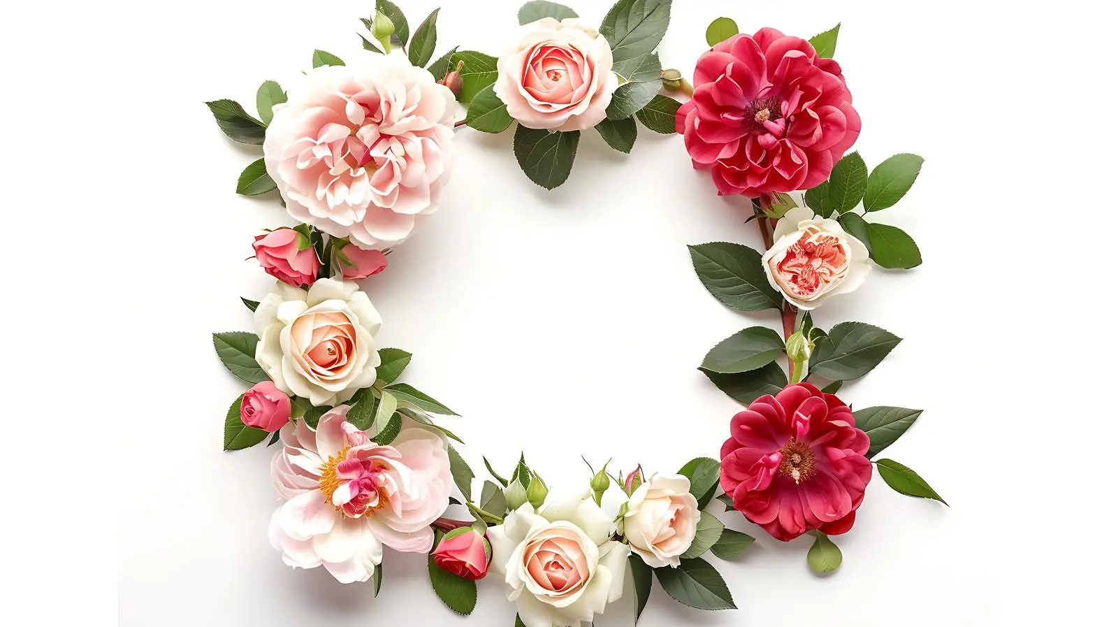Round Frame Wreath with Roses and Peonies — free download from Dotvec