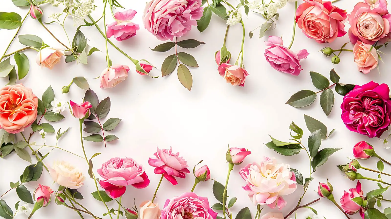 Round Frame Wreath Pattern with Roses and Peonies – free nature art image from Dotvec