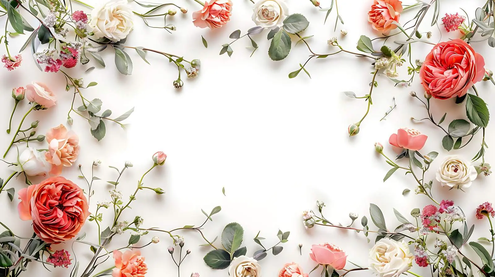 Rose and Peony Round Frame Wreath Pattern — free download from Dotvec