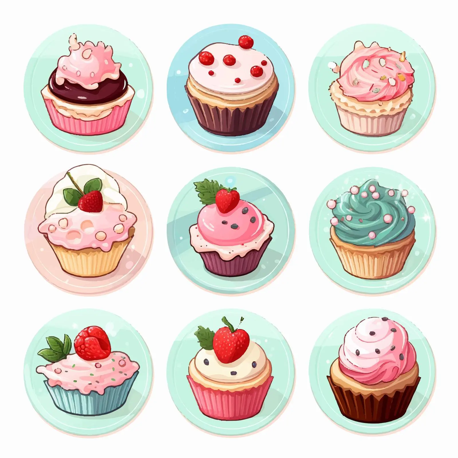 Birthday Bakery Decoration Round Stickers Set — free download from Dotvec